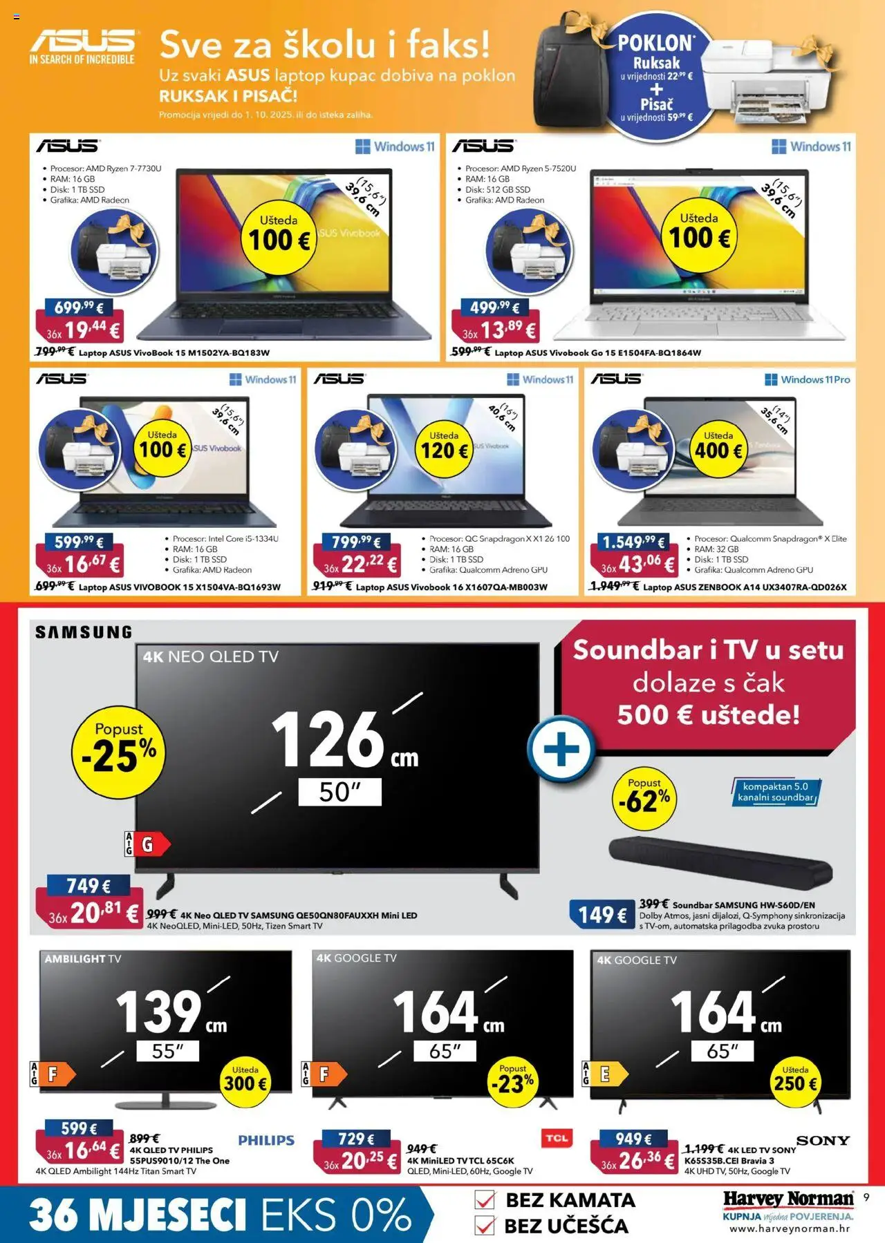 Harvey Norman katalog | vrijedi od 18.09.2025 | Stranica: 9 | Proizvodi: Faks, Ruksak, Tv, Disk