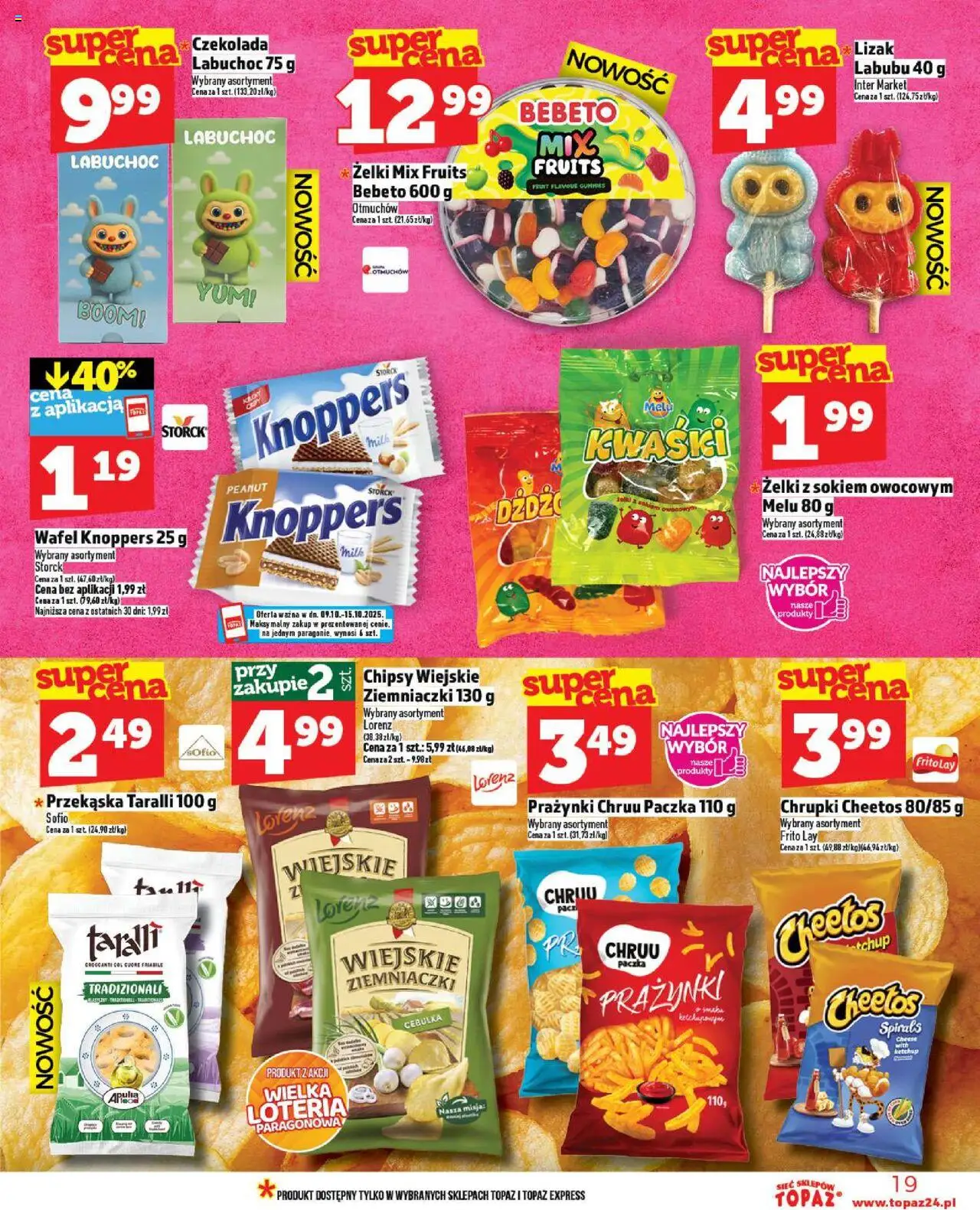 Topaz Gazetka - Ceny małe na stałe od 09.10.2025 | Strona: 19 | Produkty: Knoppers, Chipsy, Ketchup, Chrupki