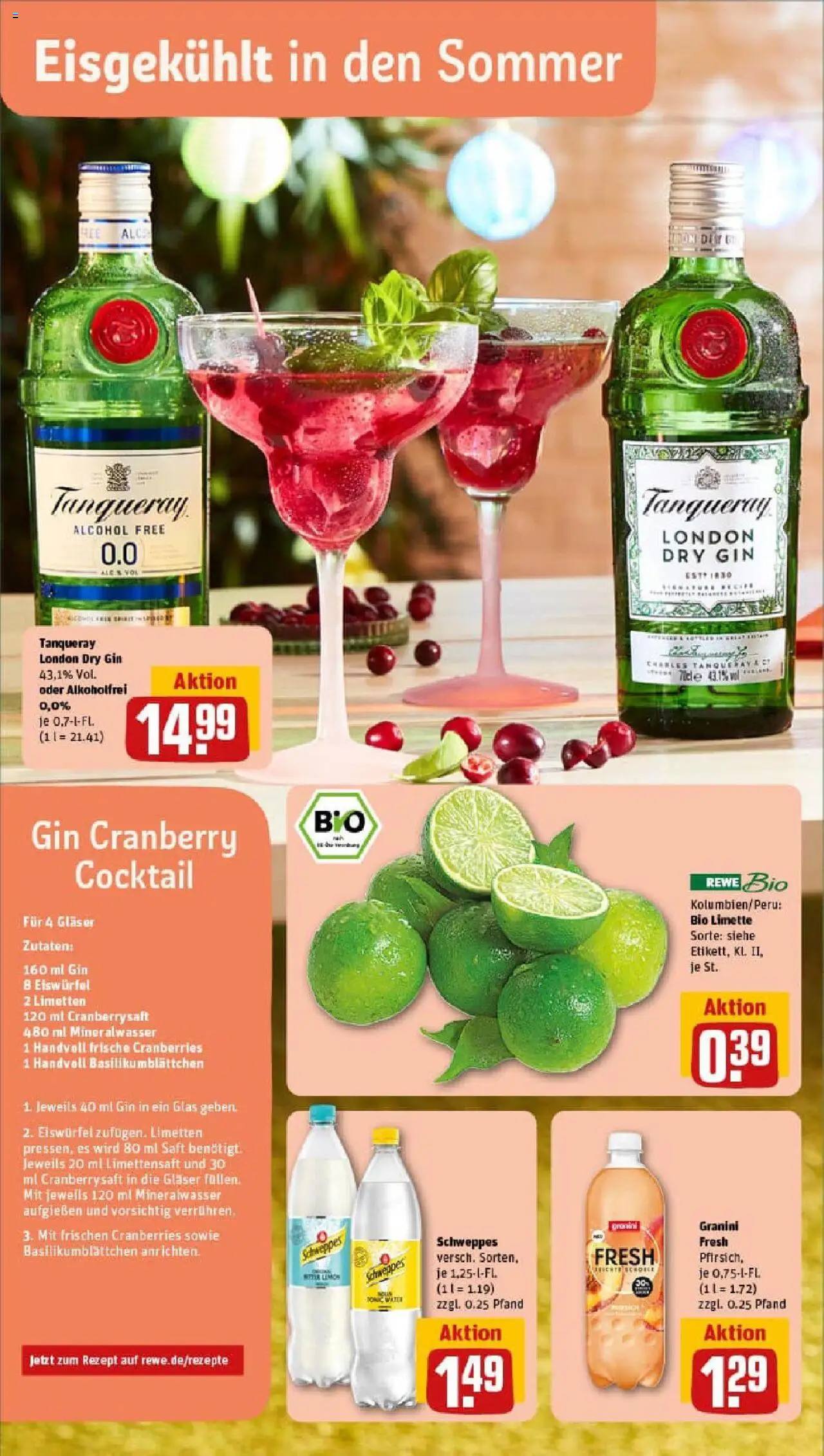 Rewe prospekt Allmendingen	 - gültig ab dem 27.07.2025 | Seite: 4 | Produkte: Limetten, Mineralwasser, Pfirsich, Gin