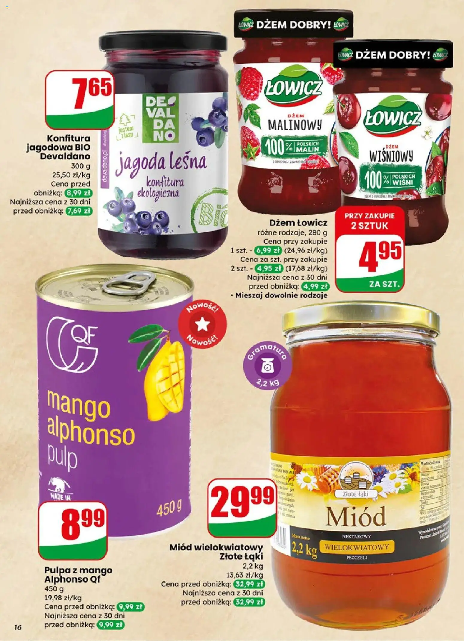 Dino gazetka od 08.04.2026 | Strona: 16 | Produkty: Mango, Miód, Dżem, Pulpa z mango