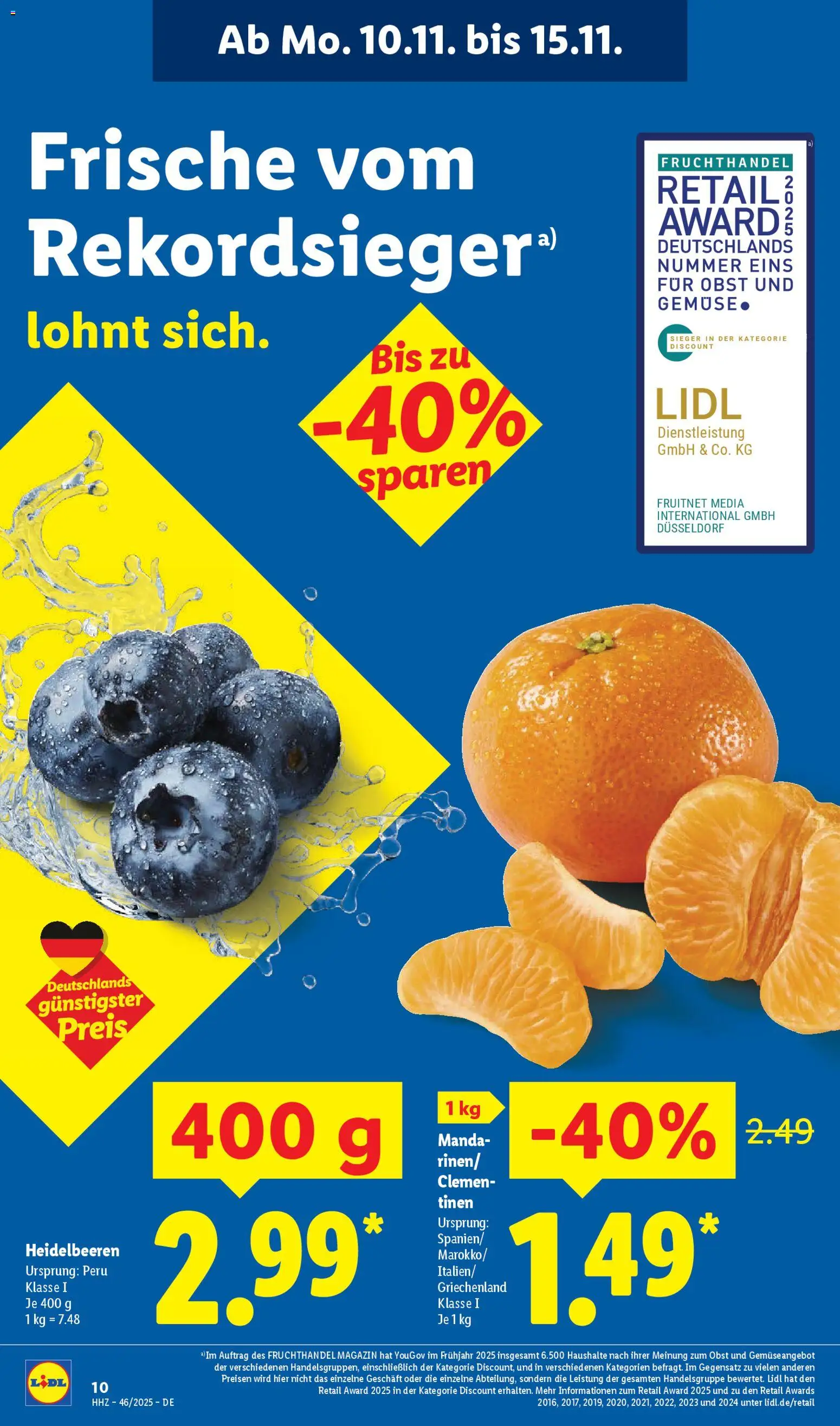 Lidl - Prospekt – gültig ab 10.11.2025 | Seite: 12 | Produkte: Heidelbeeren, Gemüse, Obst