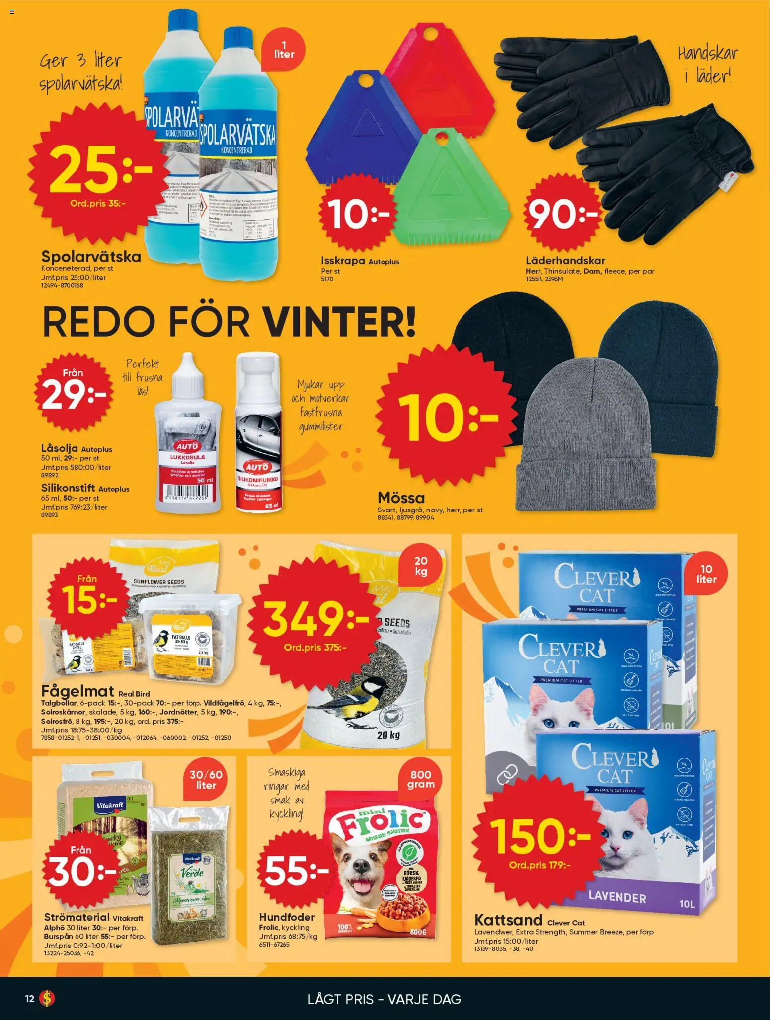 Dollar Store reklamblad aktuell från 10.11.2025 | Sida: 12 | Produkter: Fågelmat, Mössa, Handskar, Spolarvätska