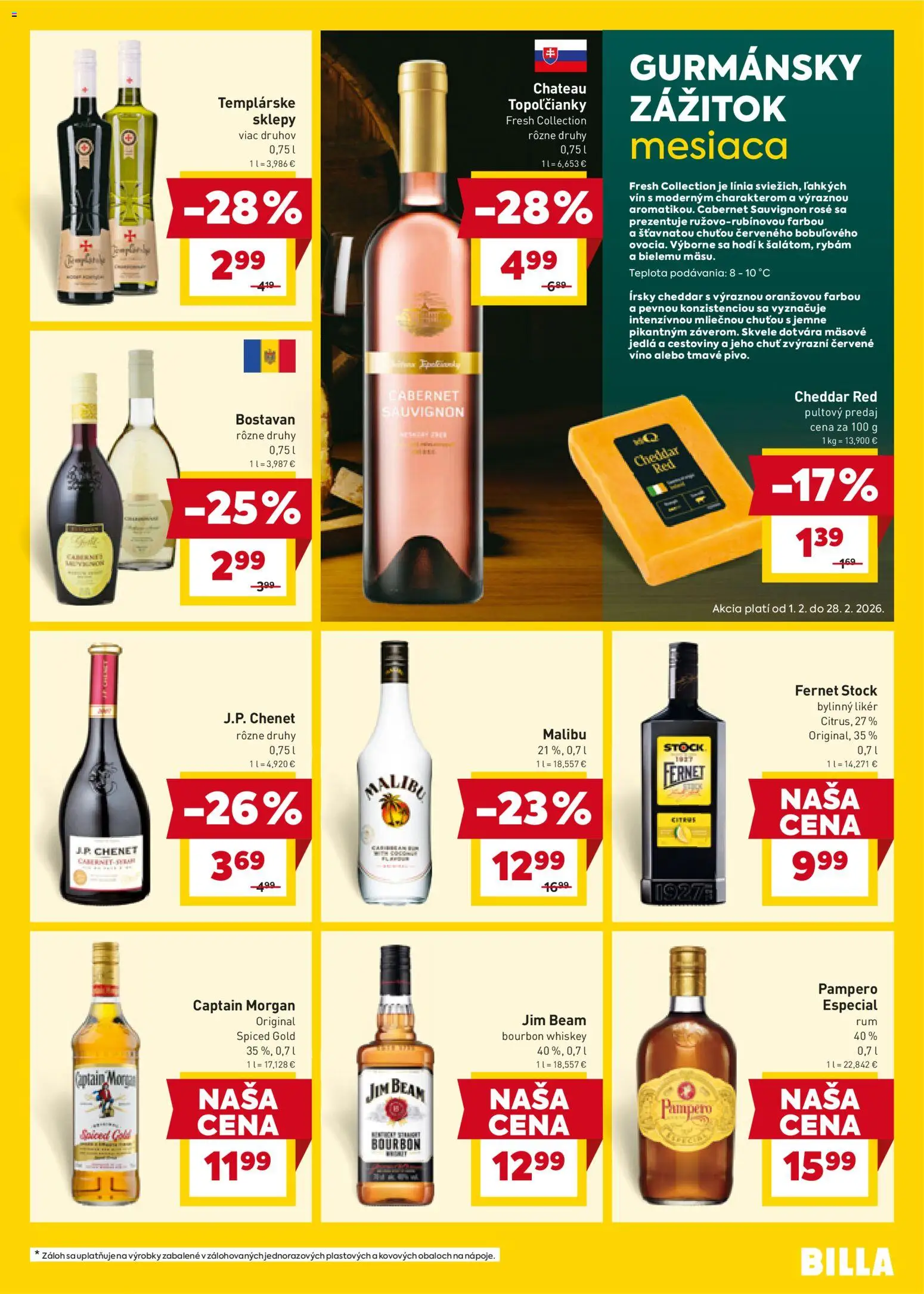 Nové Billa akcie – leták je platný od 04.02.2026 | Strana: 21 | Produkty: Jim Beam, Captain Morgan, Fernet, Fernet Stock