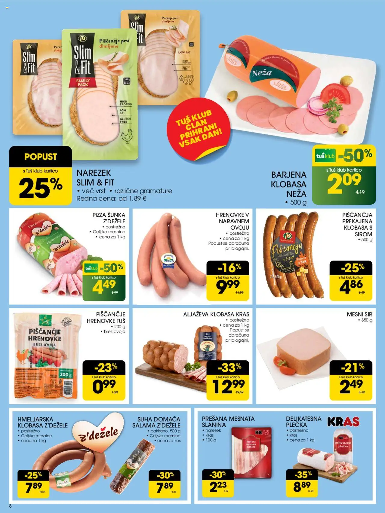 Tuš katalog │ velja od 18.06.2025 | Stran: 8 | Izdelki: Hrenovke, Slanina, Sir, Sunka