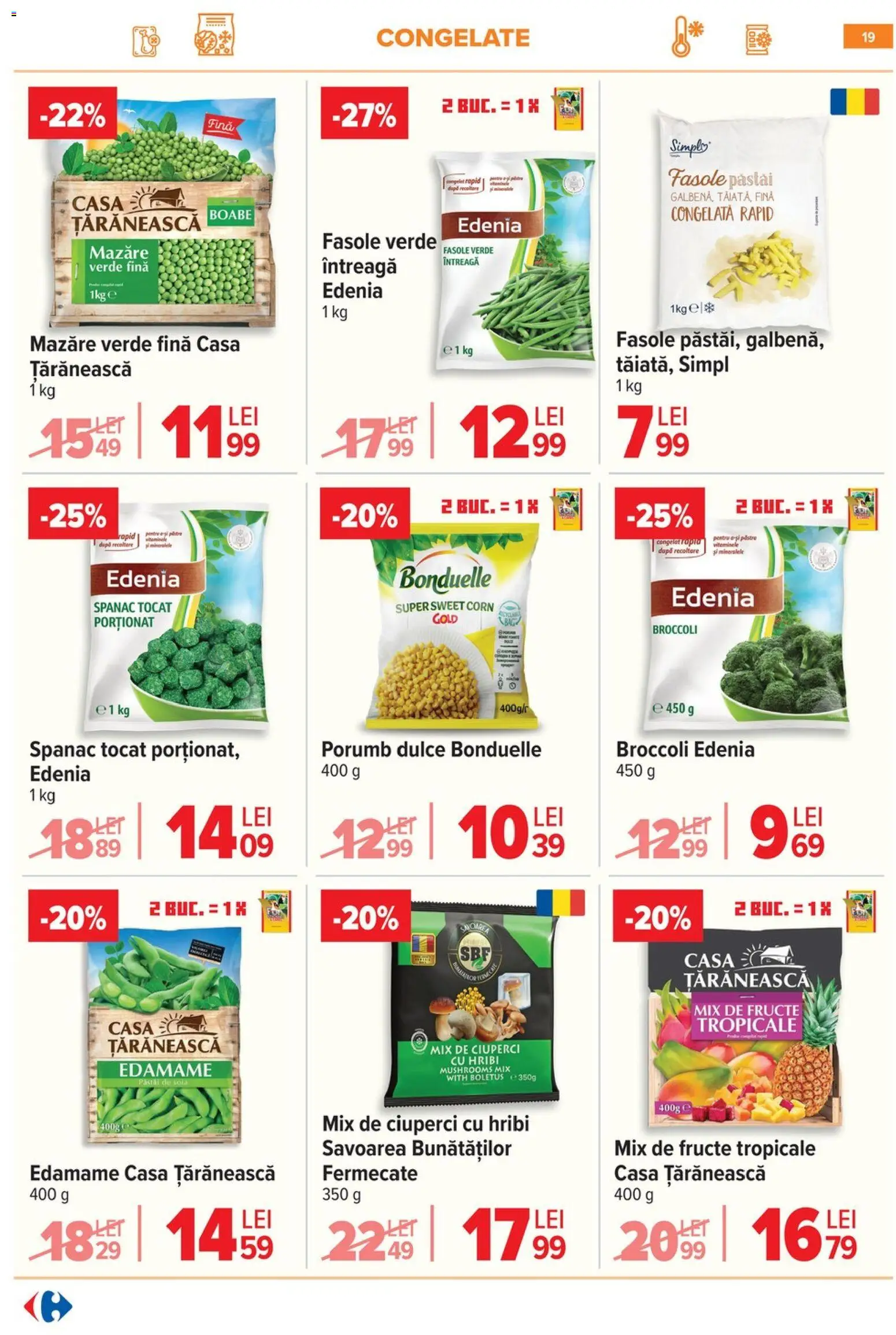 Noul catalog Carrefour – valabil de la 29.04.2026 | Pagină: 20 | Produse: Mazăre, Ciuperci, Fasole verde, Fructe