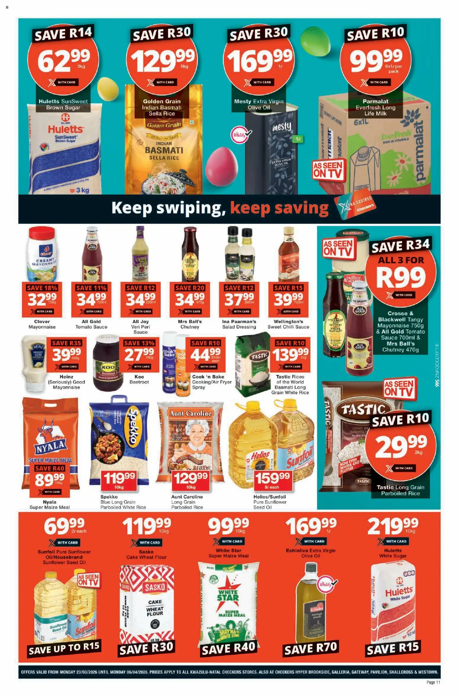 New Checkers catalogue – valid from 23.03.2026 | Page: 11 | Products: Flour, Maize meal, Tomato sauce, Sauce
