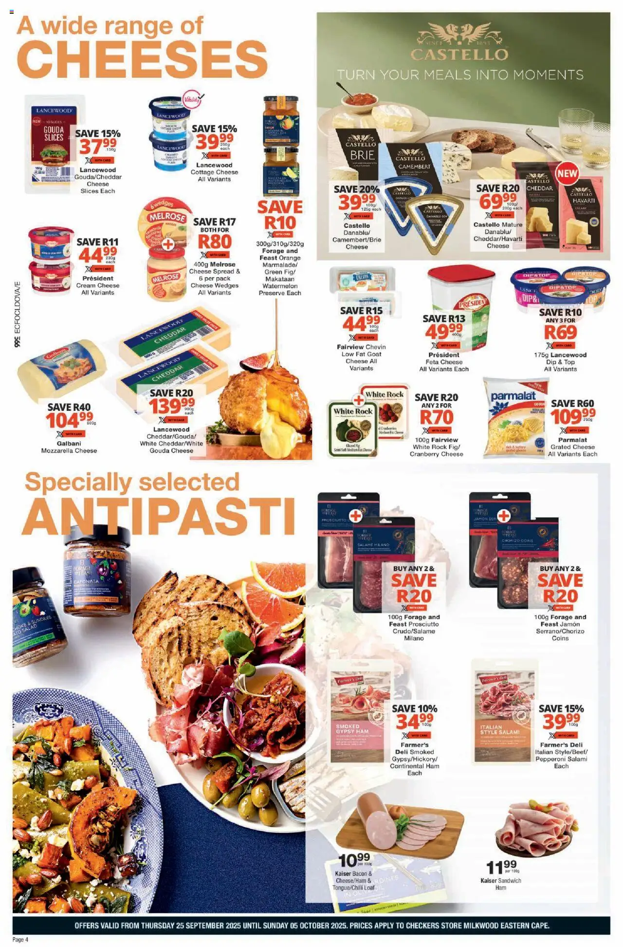 New Checkers catalogue – valid from 25.09.2025 | Page: 4 | Products: Salami, Cream, Cottage cheese, Bacon