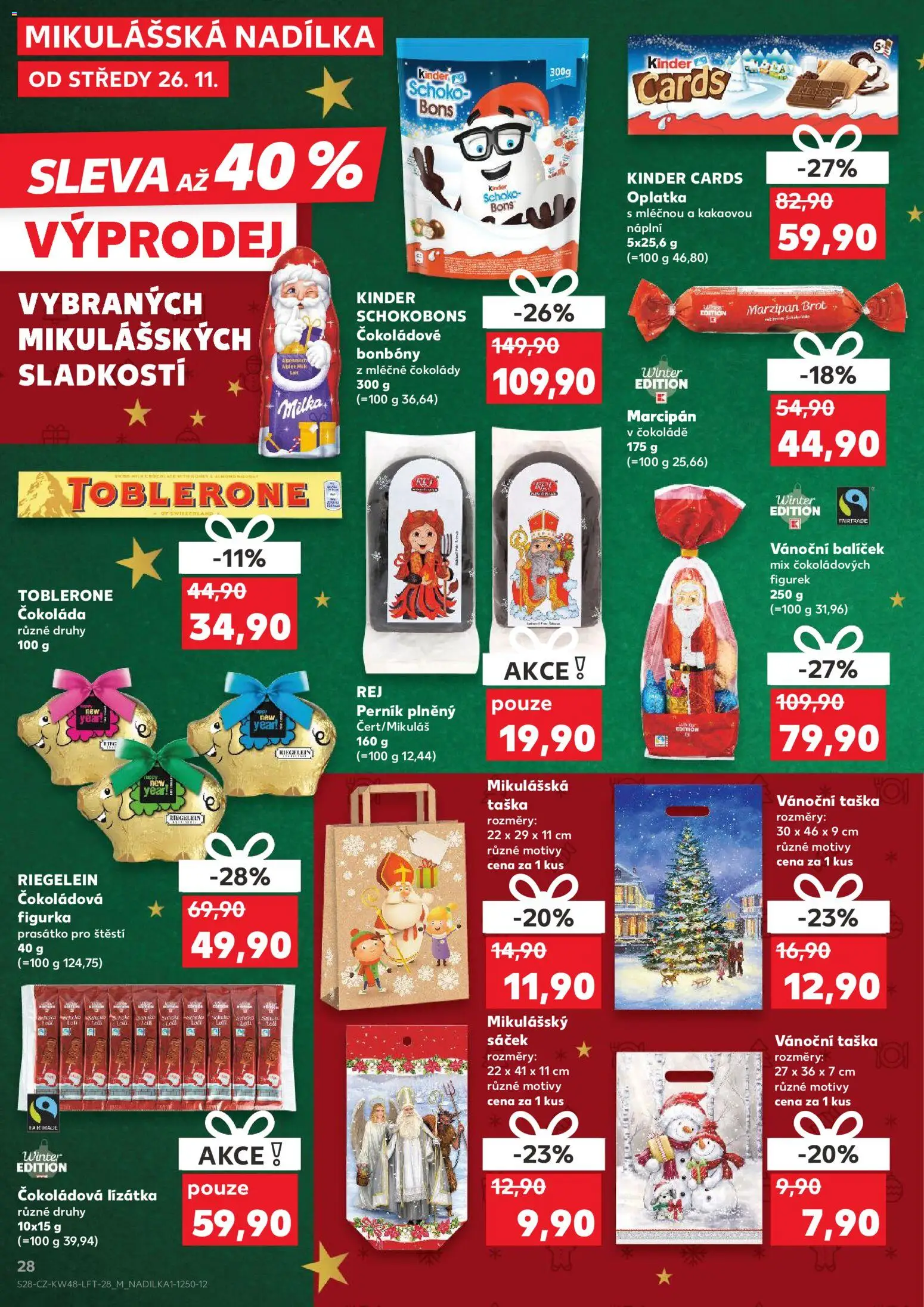 Kaufland leták - Praha 8 od 26.11.2025 | Strana: 28 | Produkty: Milka, Schoko Bons, Perník, Taška