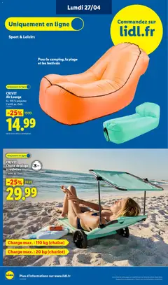 LIDL - Prévisualisation de CRIVIT Chaise de plage à roulettes, L'unité au choix. valide à partir de 23.04.2026 | Page: 62 | Produits: Chaise