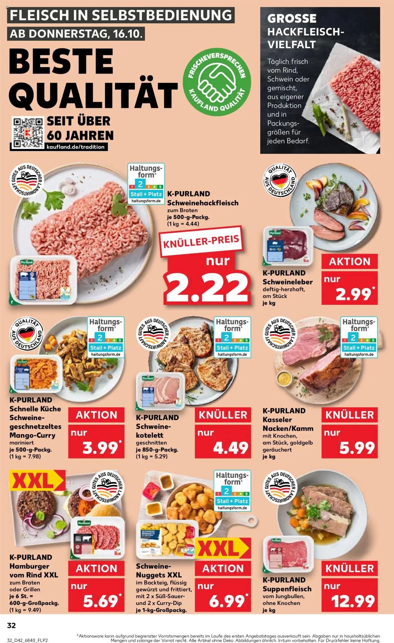 Kaufland prospekt Kiel	 – gültig ab 16.10.2025 | Seite: 32 | Produkte: Burger, Suppenfleisch, Fleisch, Hackfleisch