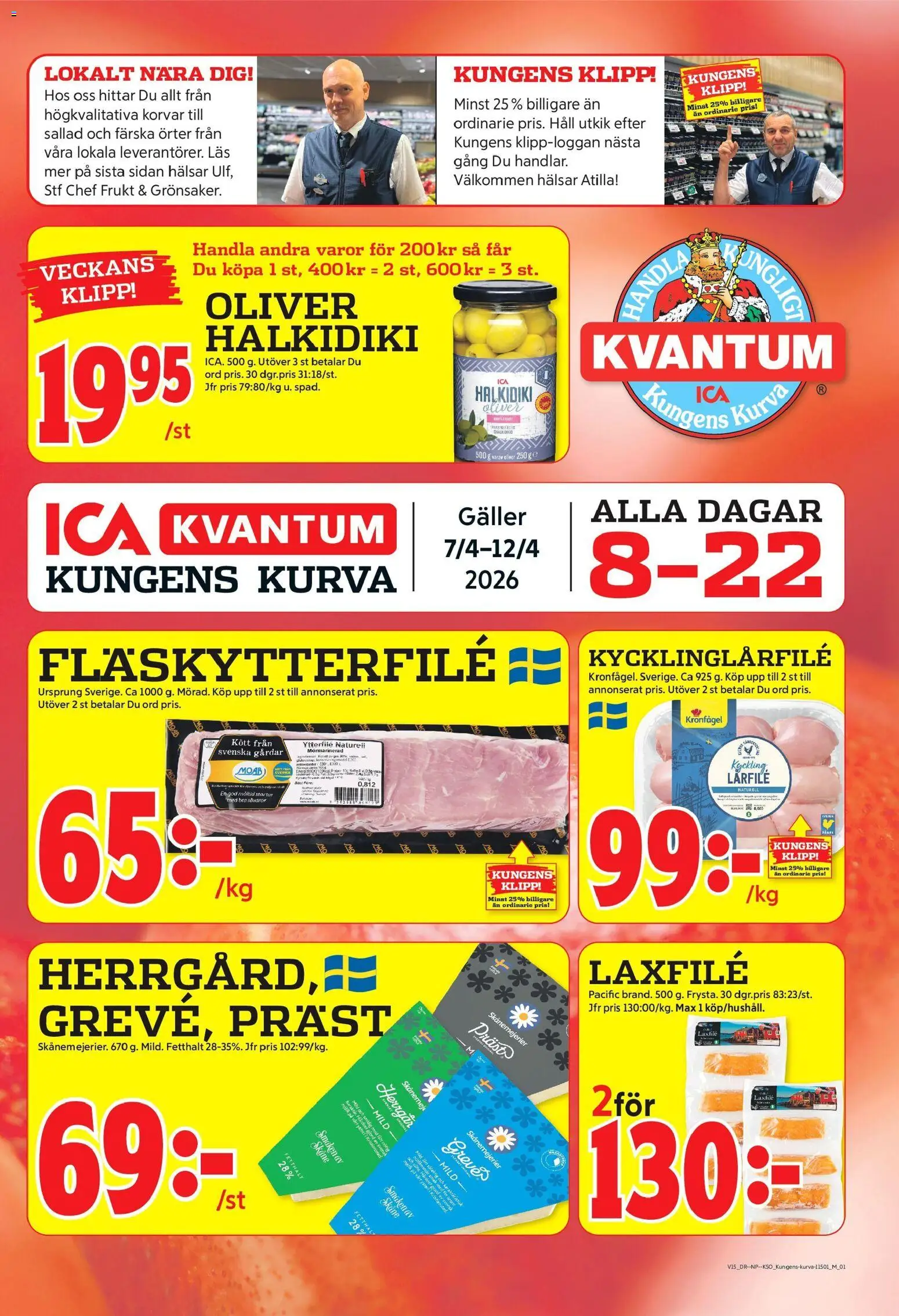 ICA Kvantum reklamblad aktuell från 06.04.2026 | Sida: 1 | Produkter: Oliver, Fläskytterfilé, Sallad, Häll