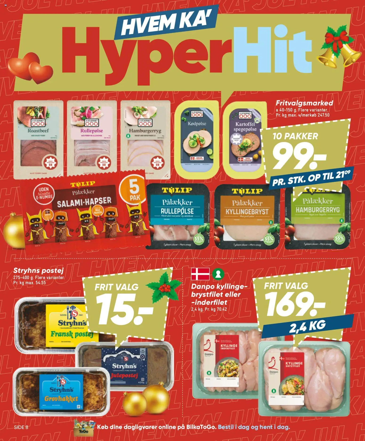 Bilka tilbudsavis – gyldig fra 12.12.2025 | Side: 8 | Produkter: Spegepølse, Rullepølse, Hamburgerryg, Roastbeef