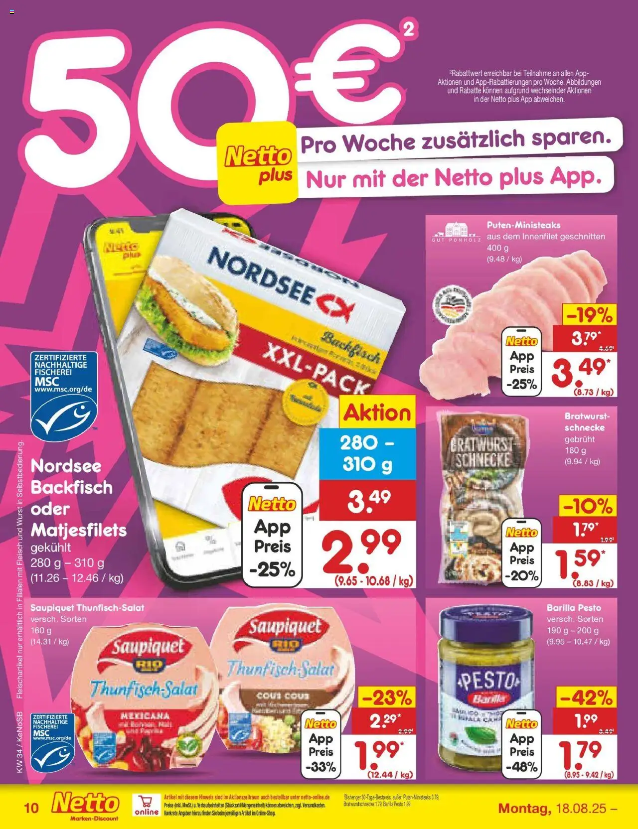 Netto Marken-Discount prospekt Bonn	 - gültig ab dem 18.08.2025 | Seite: 12 | Produkte: Barilla, Bratwurst, Fleisch, Salat