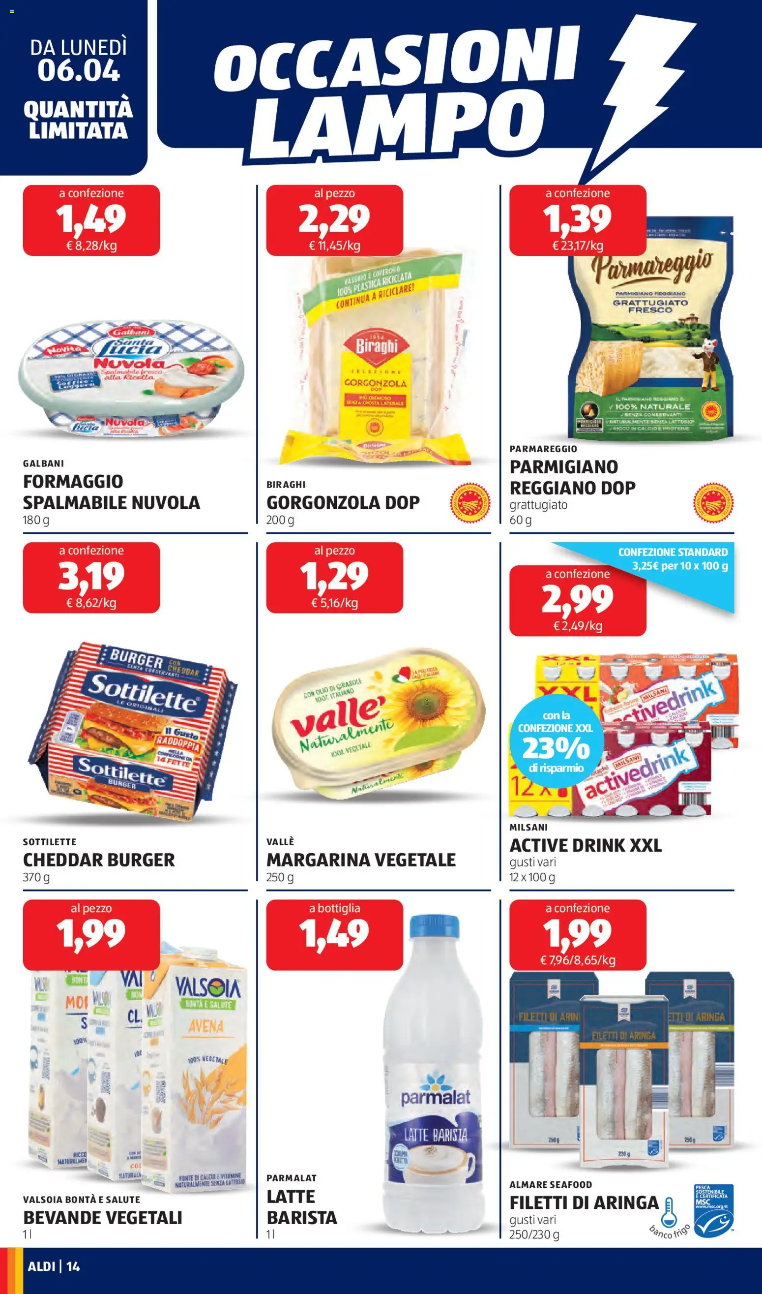 Volantino Aldi del 06.04.2026 | Pagina: 14 | Prodotti: Olio, Margarina, Parmigiano, Vassoio