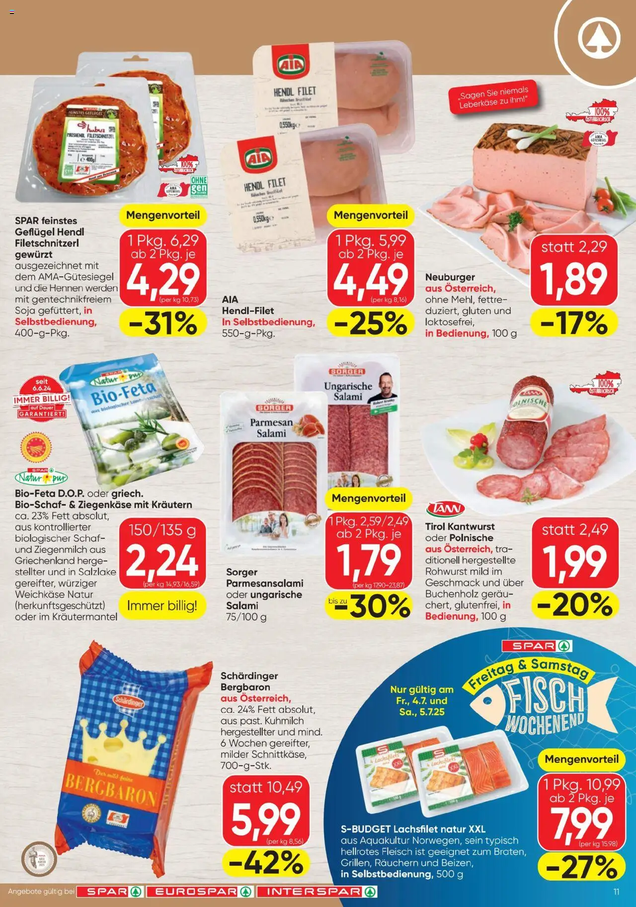 Spar Flugblatt gültig ab 03.07.2025 | Seite: 11 | Produkte: Salami, Fisch