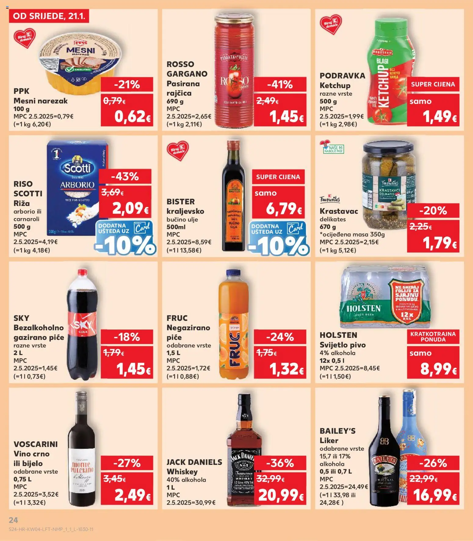 Kaufland HR akciós ujság - amely érvényes a következő dátumtól: 21.01.2026 | Oldal: 24 | Termékek: Whiskey, Cola, Ketchup