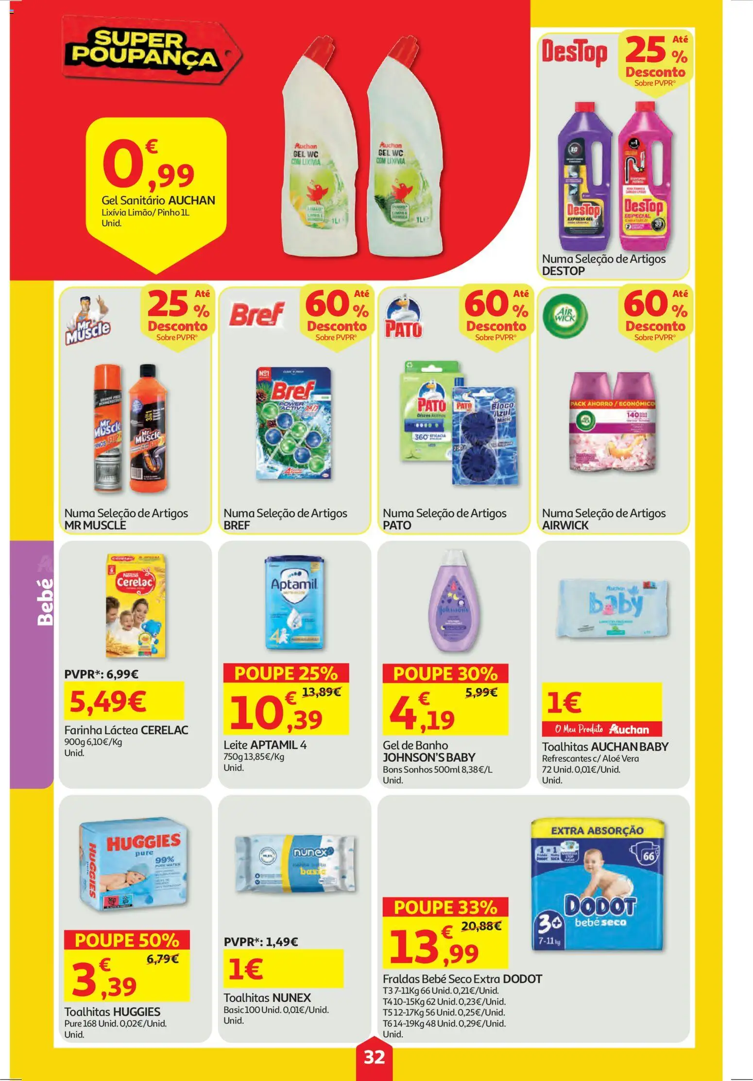 Auchan folheto │ válido de 22.01.2026 | Página: 32 | Produtos: Fraldas, Gel de banho, Leite, Banho