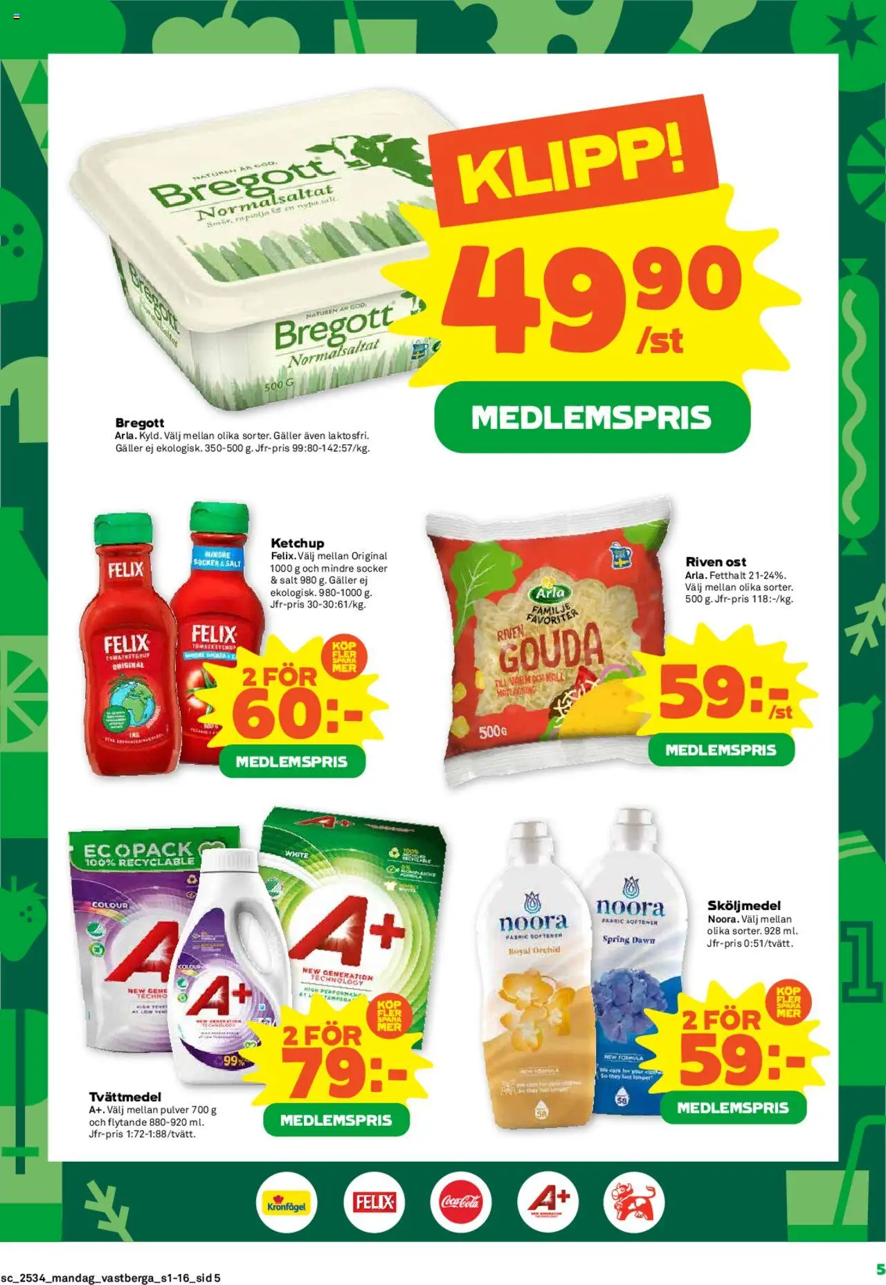 Coop Forum reklamblad aktuell från 18.08.2025 | Sida: 5 | Produkter: Salt, Tvättmedel, Galler, Bregott
