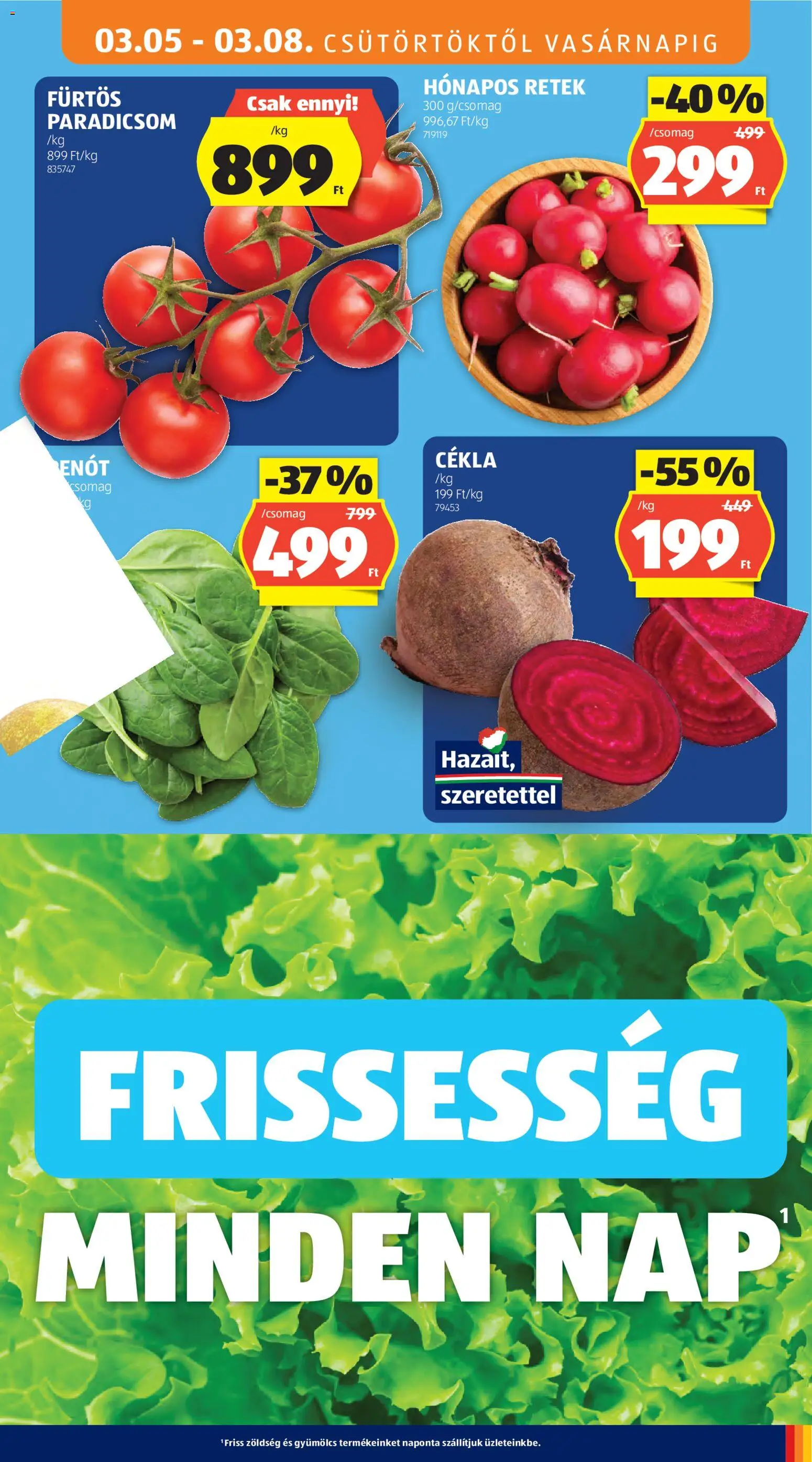 Aldi akciós ujság - amely érvényes a következő dátumtól: 05.03.2026 | Oldal: 37 | Termékek: Cékla, Gyümölcs, Retek, Paradicsom