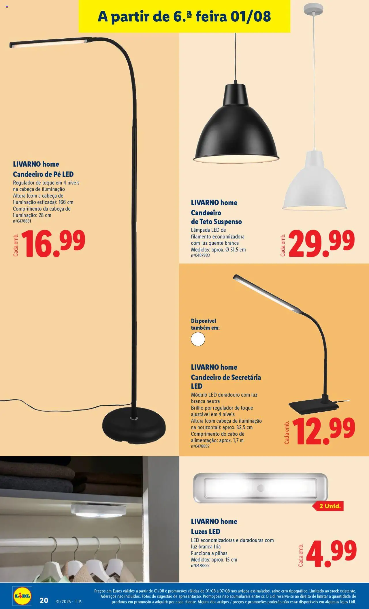 Lidl Novidades │ válido de 28.07.2025 | Página: 20 | Produtos: Candeeiro, Cabo, Candeeiro de pé, Pilhas