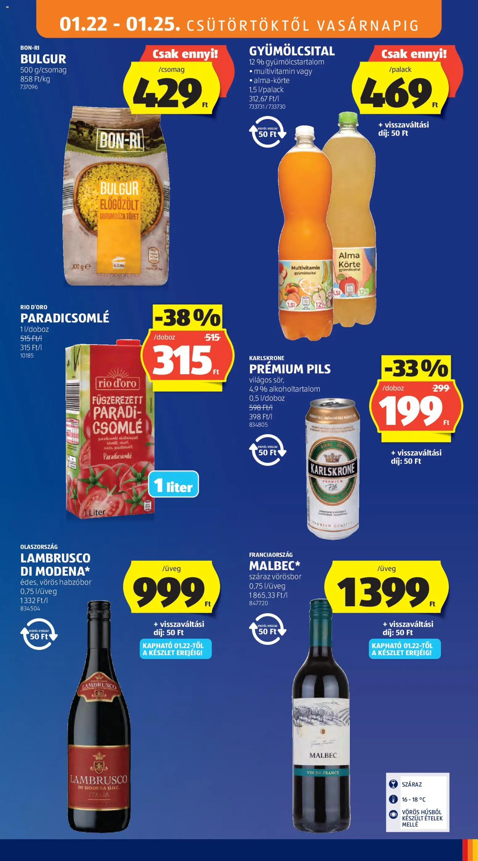 Aldi akciós ujság - amely érvényes a következő dátumtól: 22.01.2026 | Oldal: 13 | Termékek: Körte, Bulgur, Vörösbor, Multivitamin