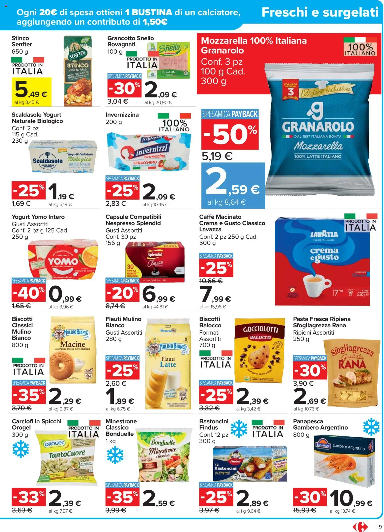 Volantino Carrefour del 02.12.2025 | Pagina: 9 | Prodotti: Yogurt, Panna, Biscotti, Mozzarella