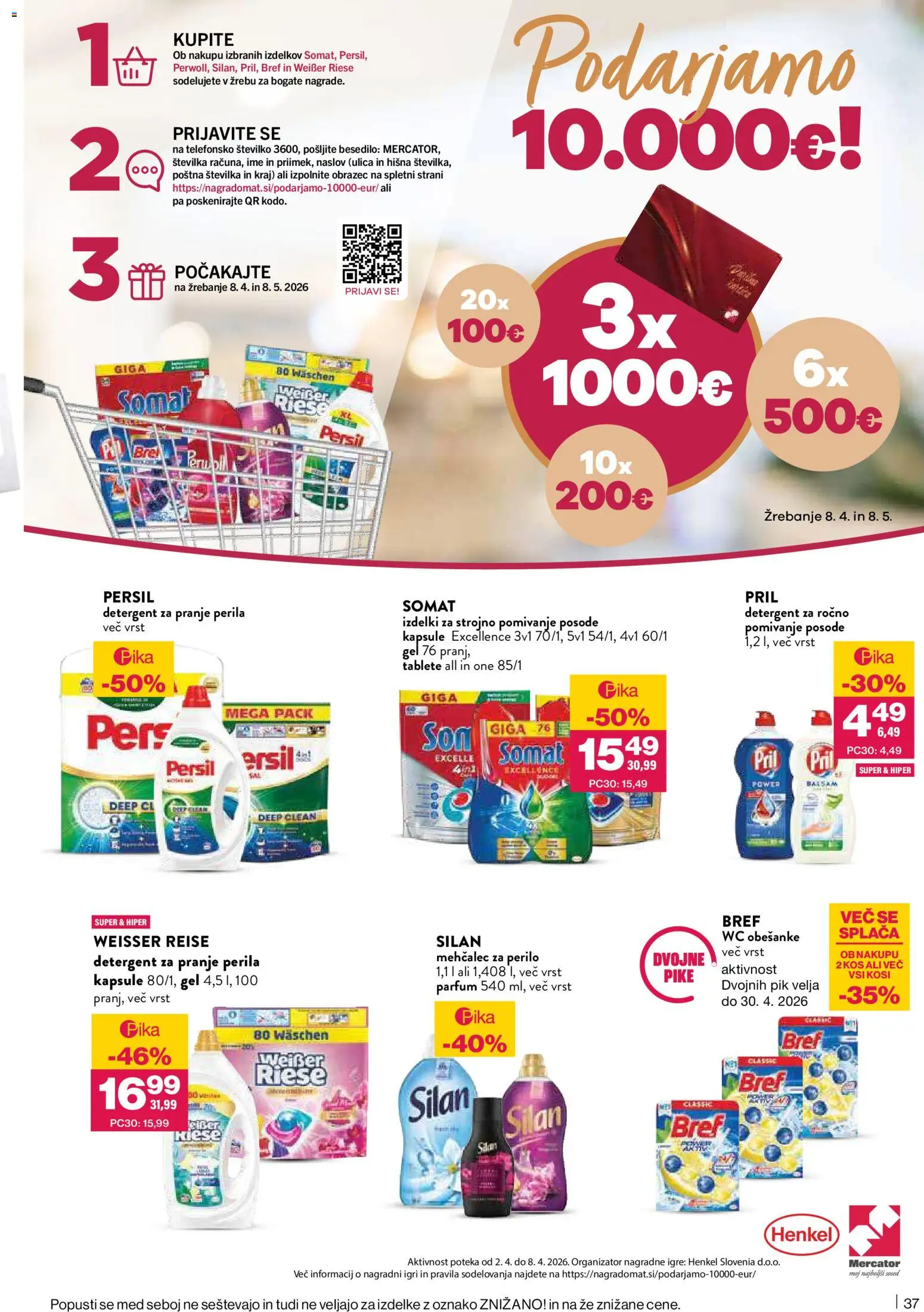 Novi Mercator katalog ponudbe – veljaven od 02.04.2026 | Stran: 37 | Izdelki: Mehčalec, Kos, Parfum, Detergent