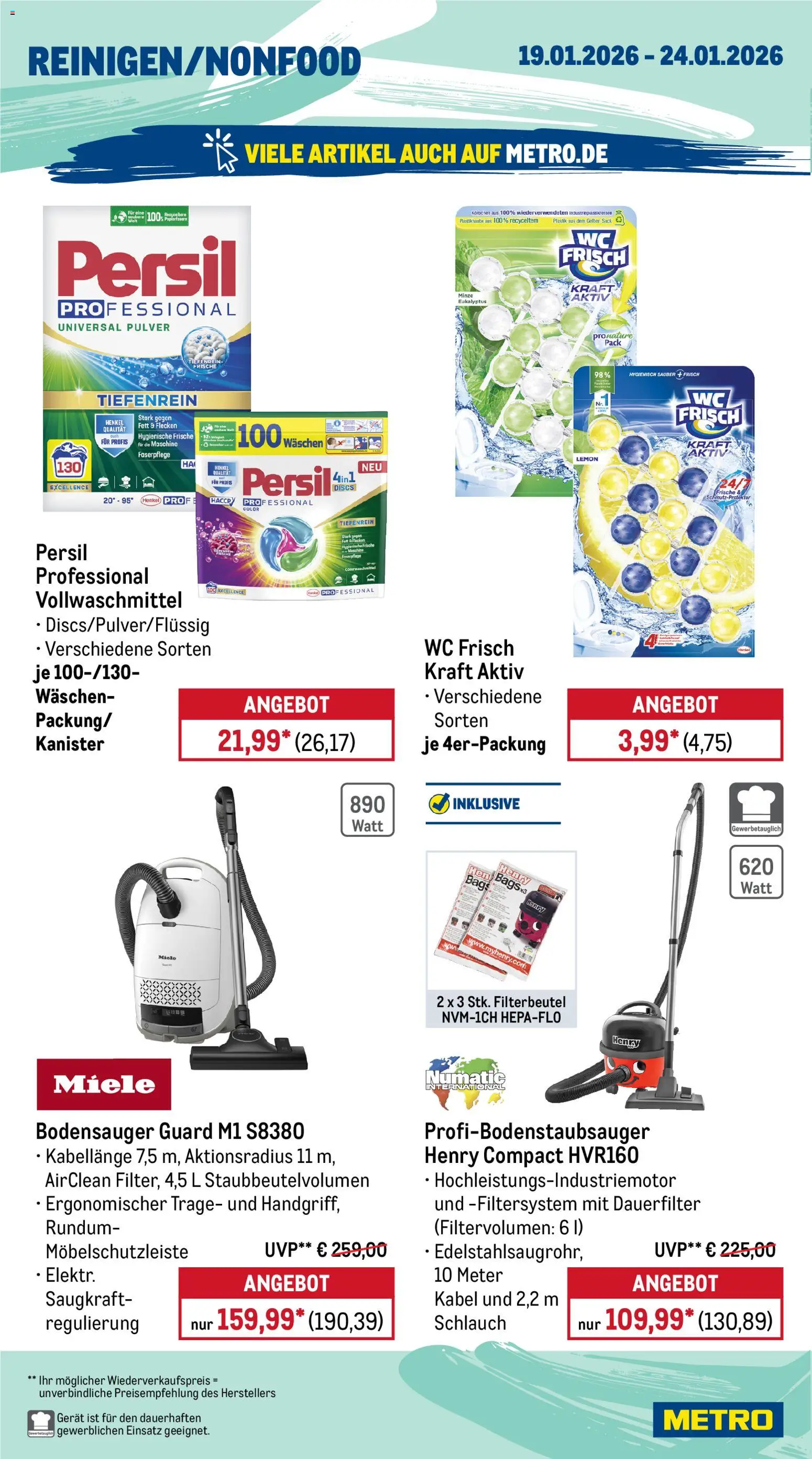 Metro Wochen-Angebote Gastro – gültig ab 19.01.2026 | Seite: 18 | Produkte: Kabel, Miele, Wc frisch, Persil