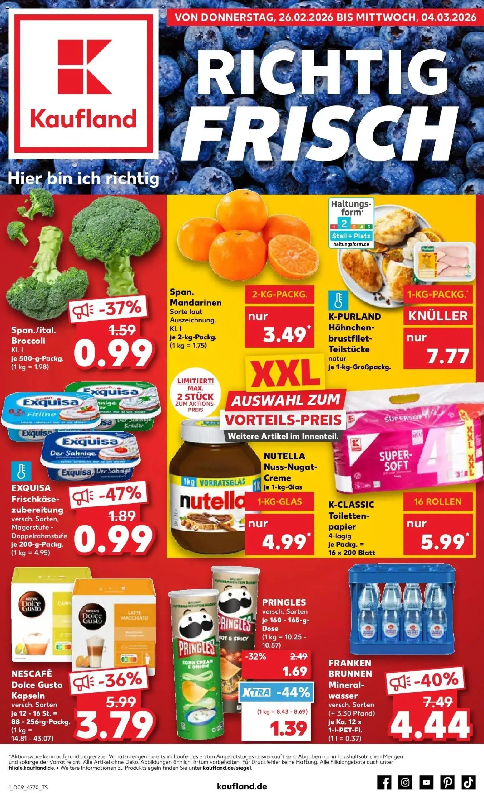 Kaufland prospekt Aschaffenburg	 – gültig ab 26.02.2026 | Seite: 1 | Produkte: Mandarinen, Nutella, Frischkase, Toilettenpapier