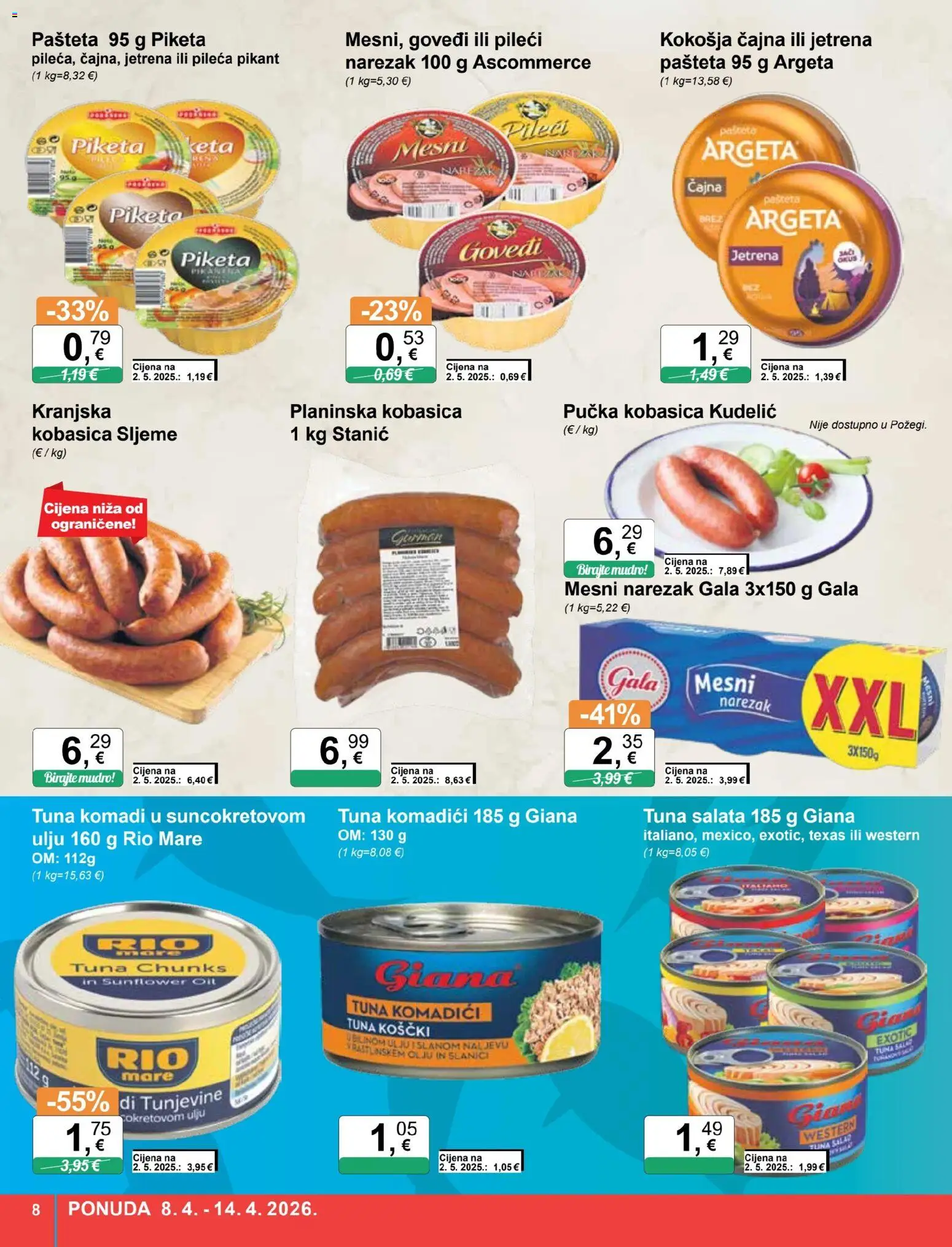 KTC katalog | vrijedi od 08.04.2026 | Stranica: 8 | Proizvodi: Rio Mare, Salata, Kobasica, Tuna