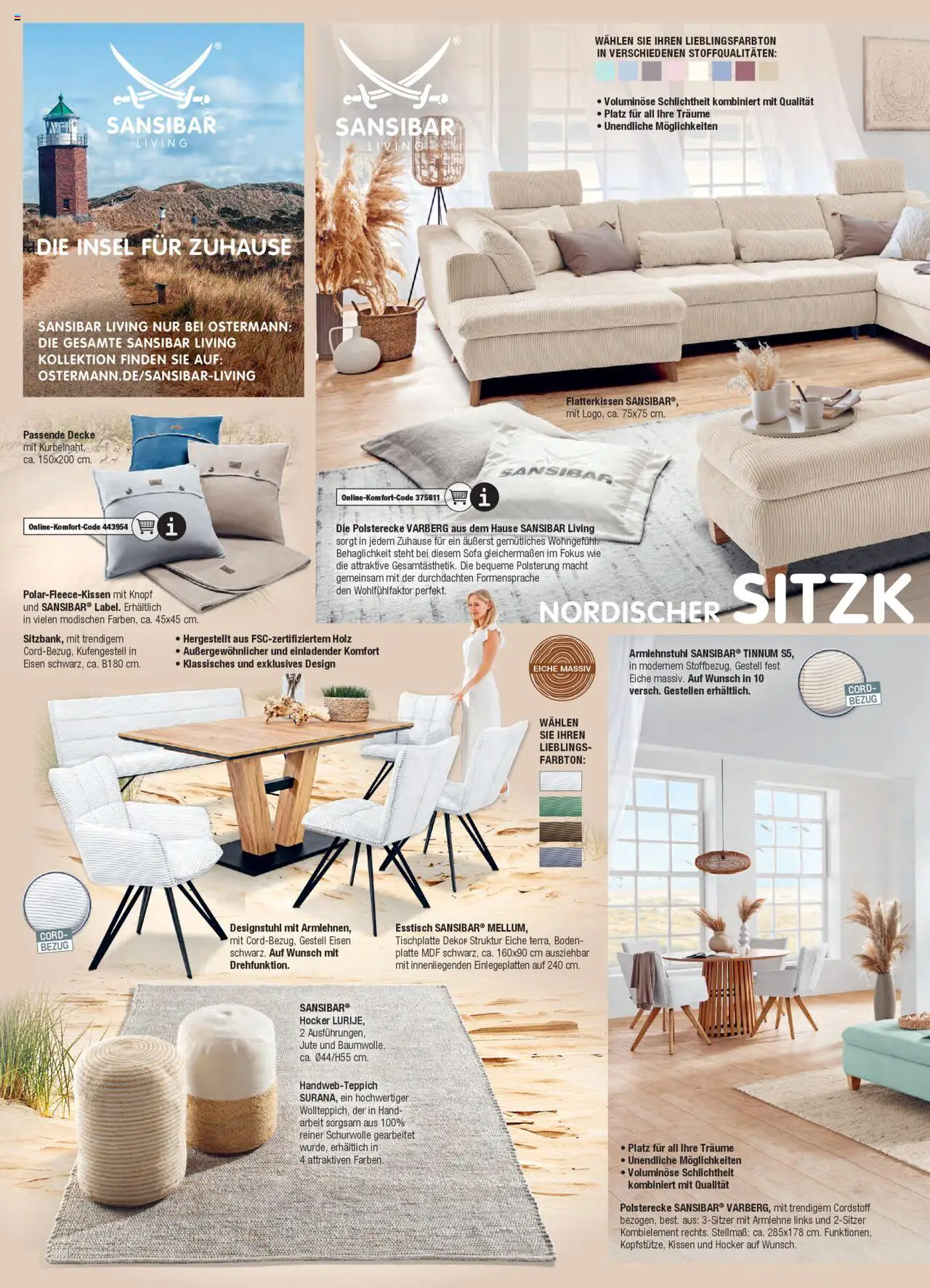 Ostermann Sansibar Living  – gültig ab 01.01.2025 | Seite: 4 | Produkte: Hocker, Esstisch, Kissen, Decke