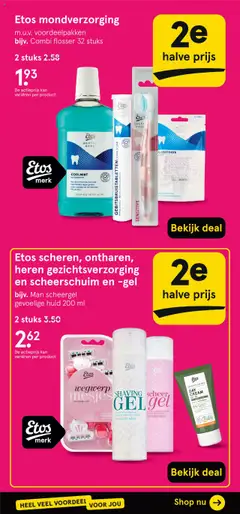 Etos scheren, ontharen, heren gezichtsverzorging en scheerschuim en -gel, bijv. Man scheergel gevoelige huid 200 ml - Voorbeeld van een folder van Etos, geldig van 20.10.2025 | Pagina: 24 | Producten: Mondwater, Flosdraad, Parfum, Scheerschuim