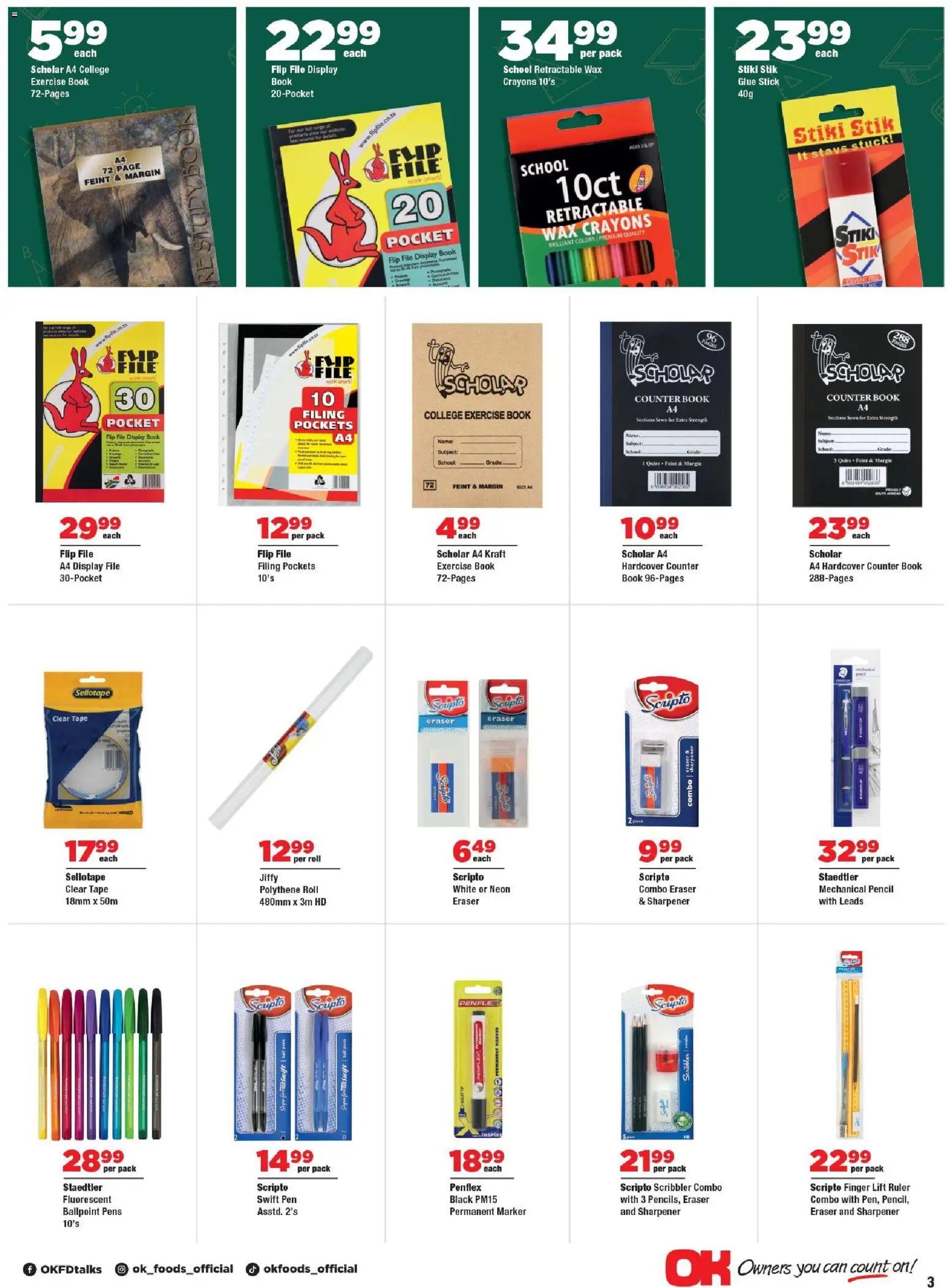 New OK Foods catalogue – valid from 05.01.2026 | Page: 3 | Products: Pencil, Wax, Pen, Tape