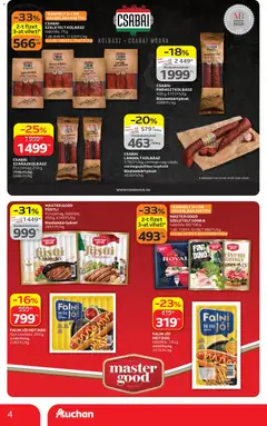 Auchan Kedvenc Márkáink - amely érvényes a következő dátumtól: 09.04.2026 | Oldal: 4 | Termékek: Hot dog, Sonka, Vastagkolbász, Csirkemell