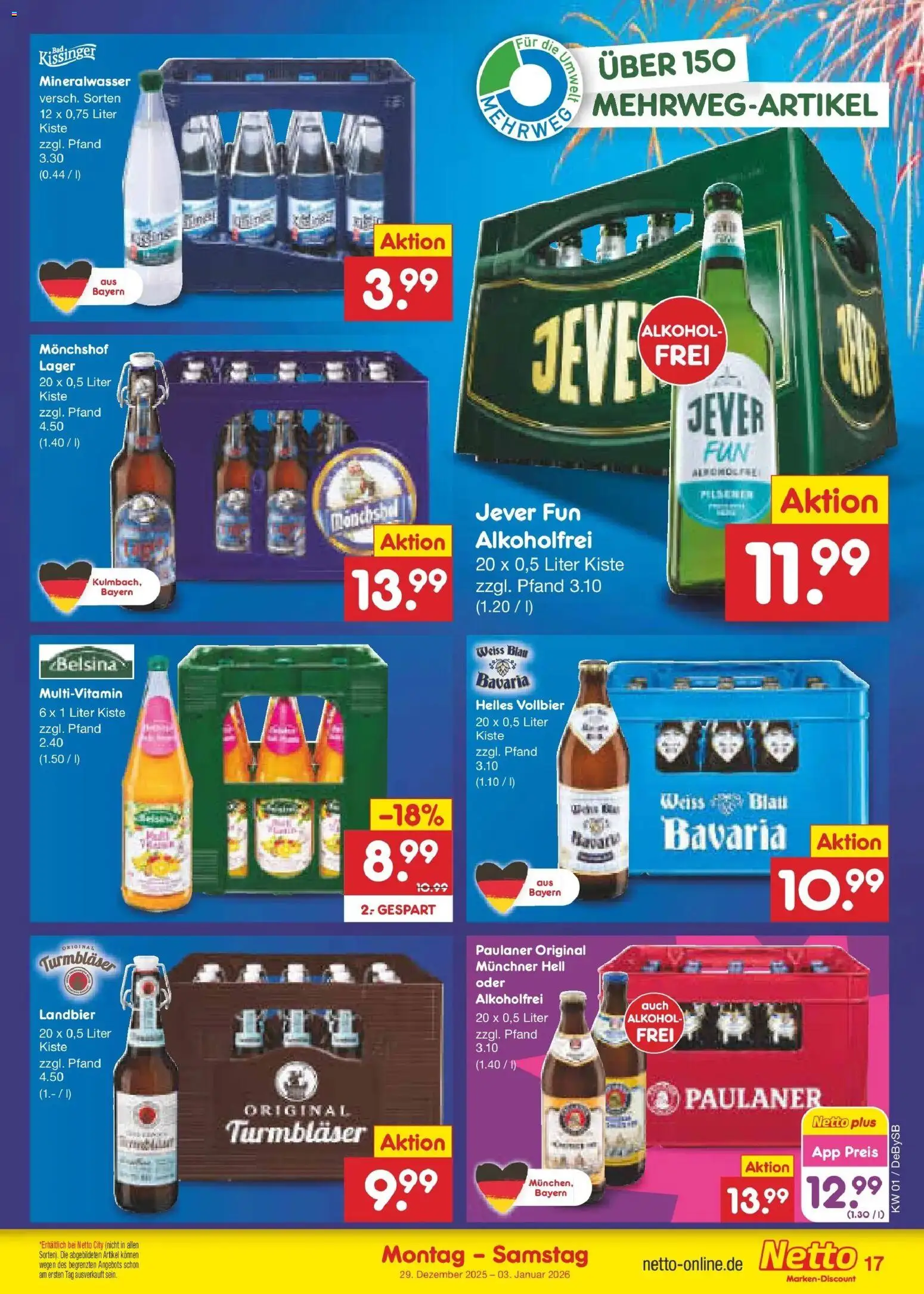 Netto Marken-Discount prospekt Thierhaupten	 – gültig ab 28.12.2025 | Seite: 17 | Produkte: Monchshof, Mineralwasser, Jever, Paulaner
