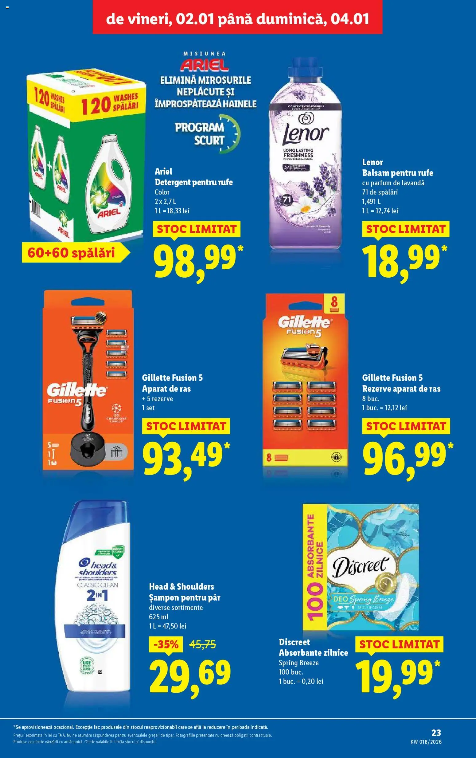 Noul catalog Lidl – valabil de la 02.01.2026 | Pagină: 23 | Produse: Balsam, Yorgan, Detergent, Absorbante