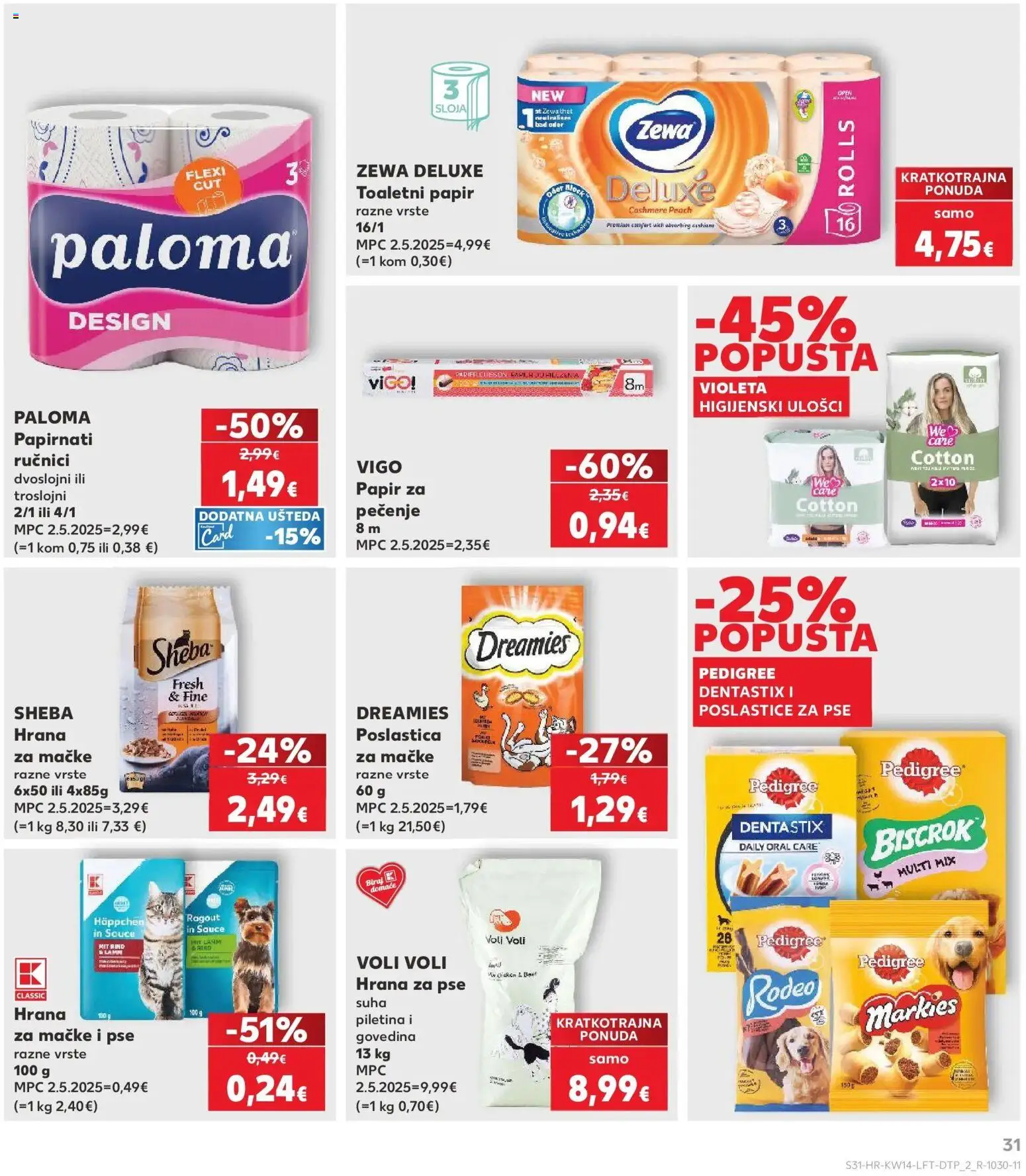 Kaufland katalog | vrijedi od 01.04.2026 | Stranica: 31 | Proizvodi: Papirnati ručnici, Hrana za mačke, Zewa, Violeta