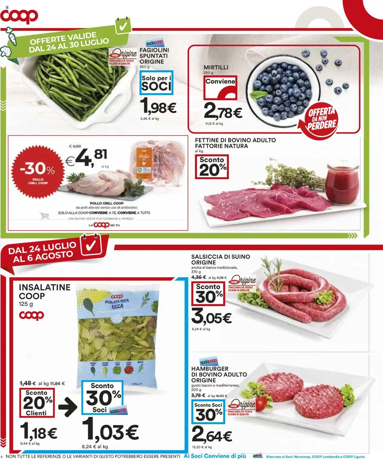 Volantino COOP del 24.07.2025 | Pagina: 4 | Prodotti: Bovino, Salsiccia, Mirtilli, Fagiolini