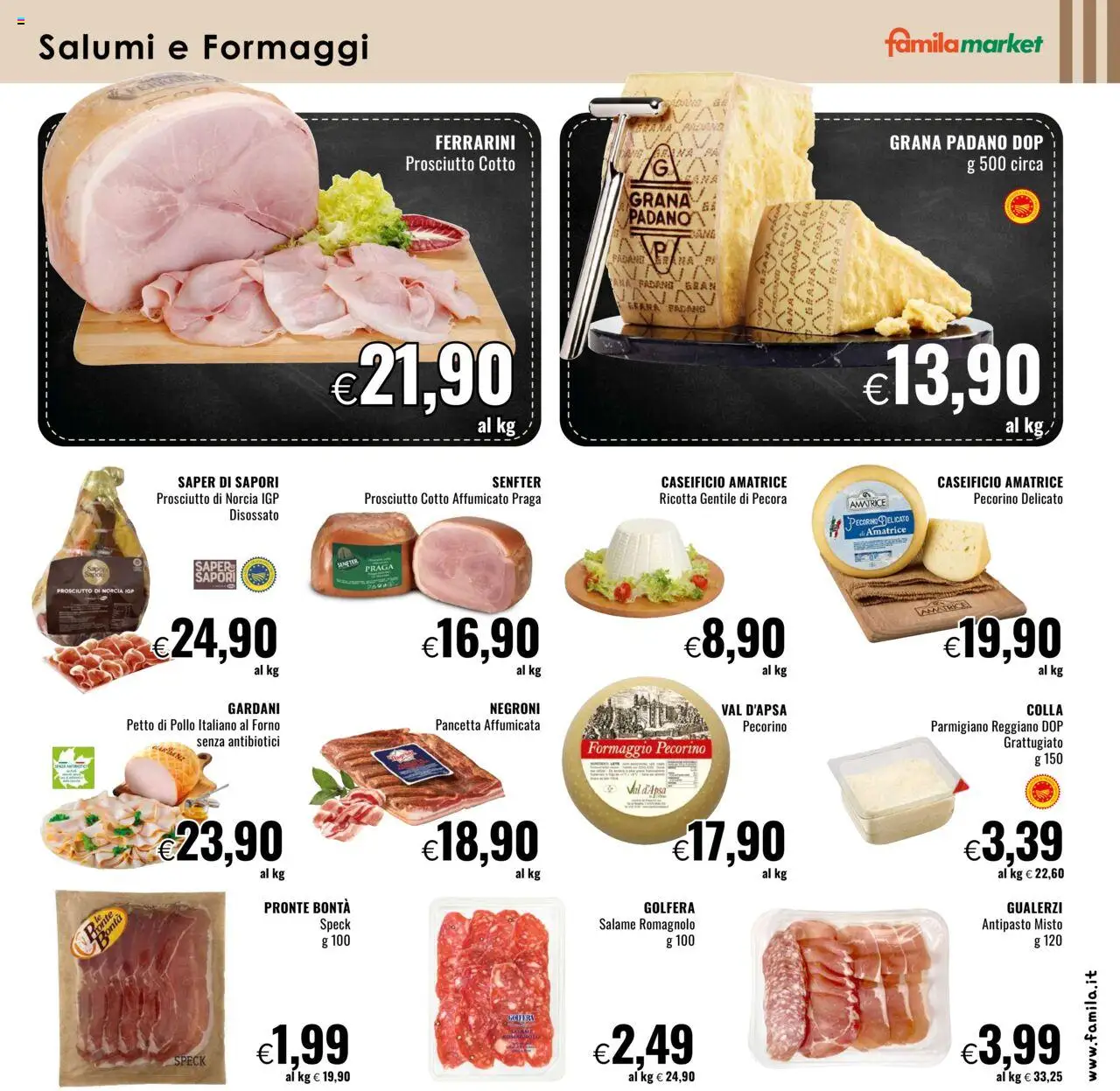 Volantino Famila del 31.07.2025 | Pagina: 5 | Prodotti: Salame, Prosciutto, Colla, Pecorino
