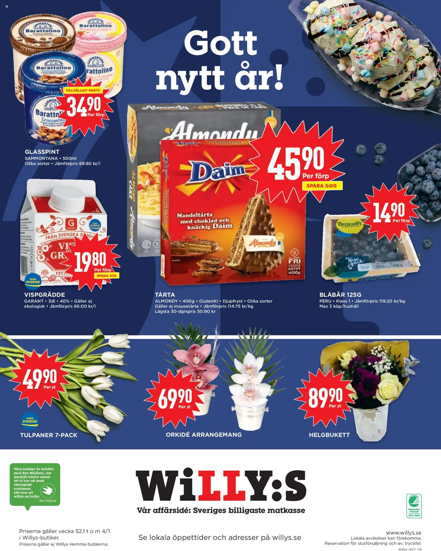 Willys reklamblad aktuell från 26.12.2025 | Sida: 12 | Produkter: Galler, Blåbär, Vispgrädde, Mandeltårta