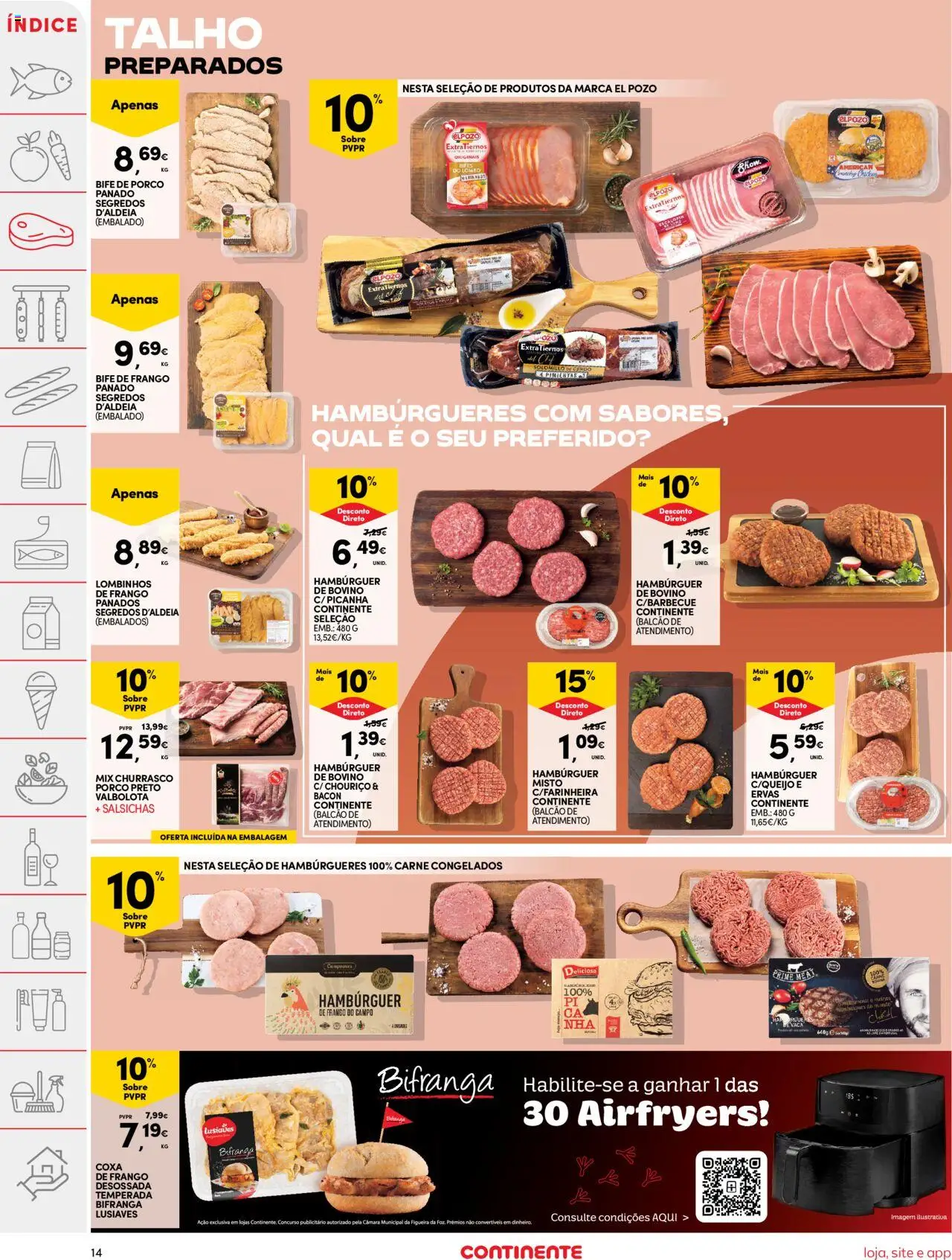 Continente folheto │ válido de 22.07.2025 | Página: 14 | Produtos: Bacon, Hambúrguer, Lombo, Carne