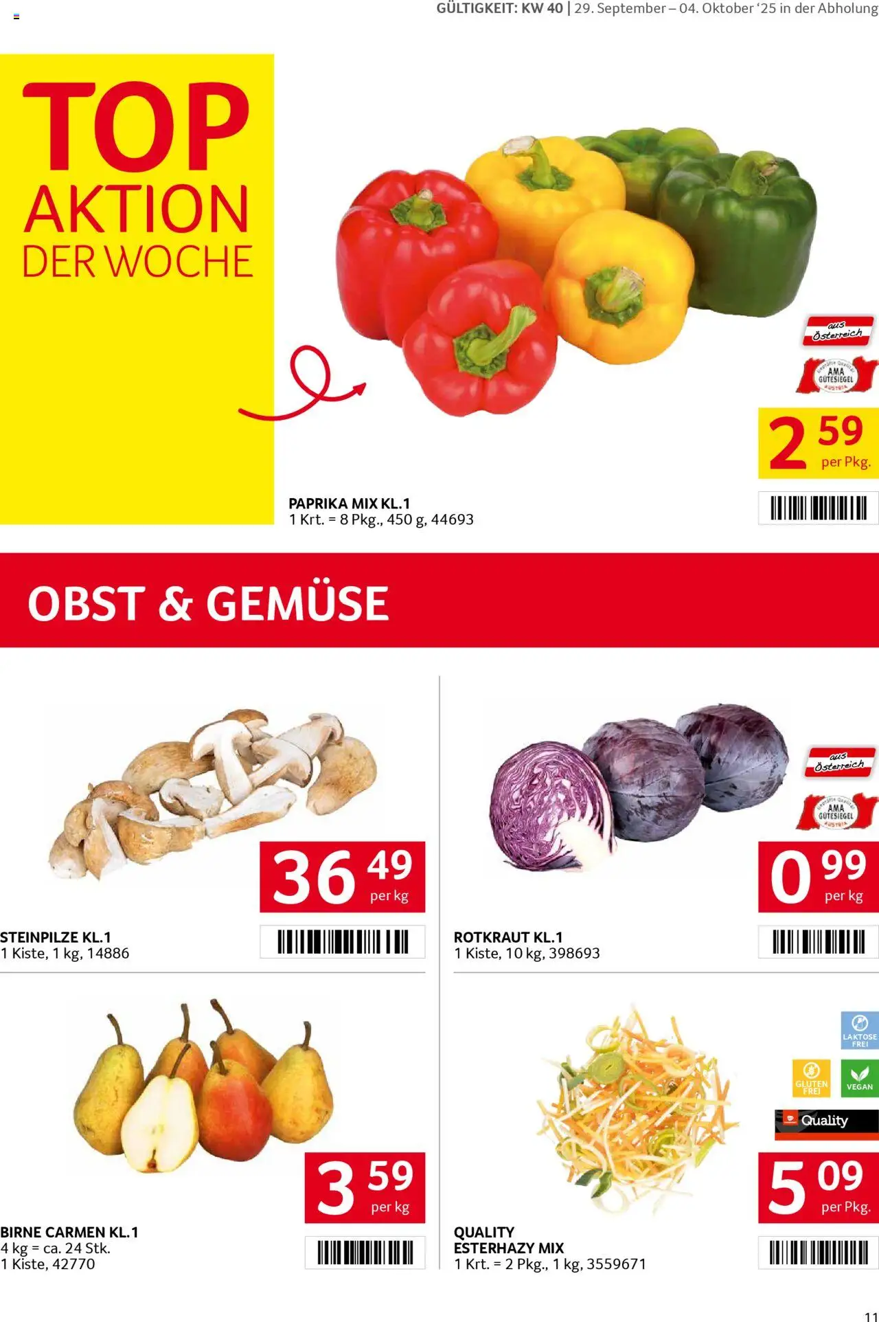 Transgourmet Flugblatt gültig ab 28.09.2025 | Seite: 11 | Produkte: Gemüse, Obst, Birne
