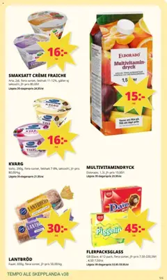 Tempo reklamblad aktuell från 15.09.2025 | Sida: 5 | Produkter: Galler, Creme fraiche, Lantbröd, Kvarg