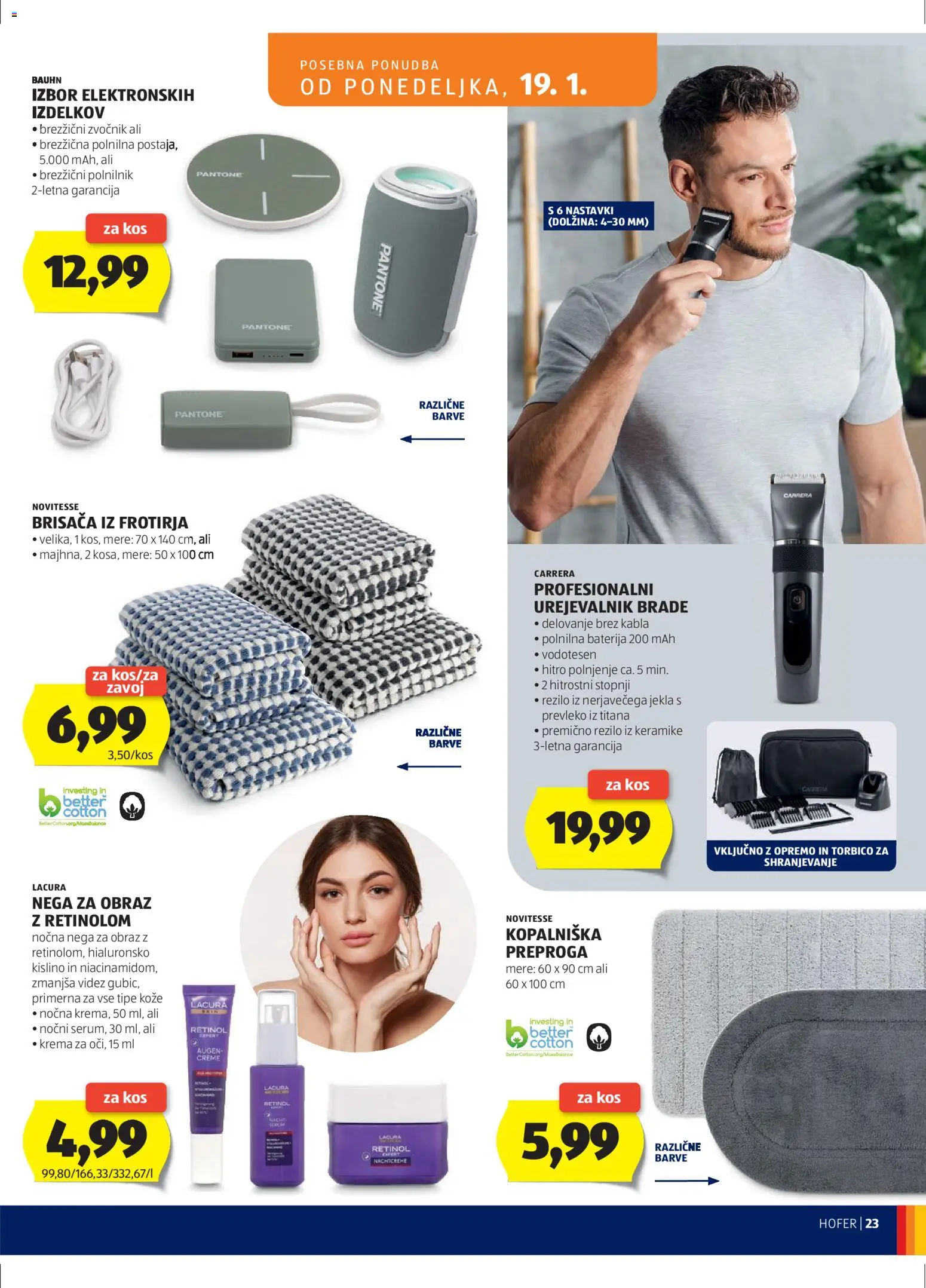 Novi Hofer katalog ponudbe – veljaven od 14.01.2026 | Stran: 23 | Izdelki: Baterija, Kos, Preproga, Krema