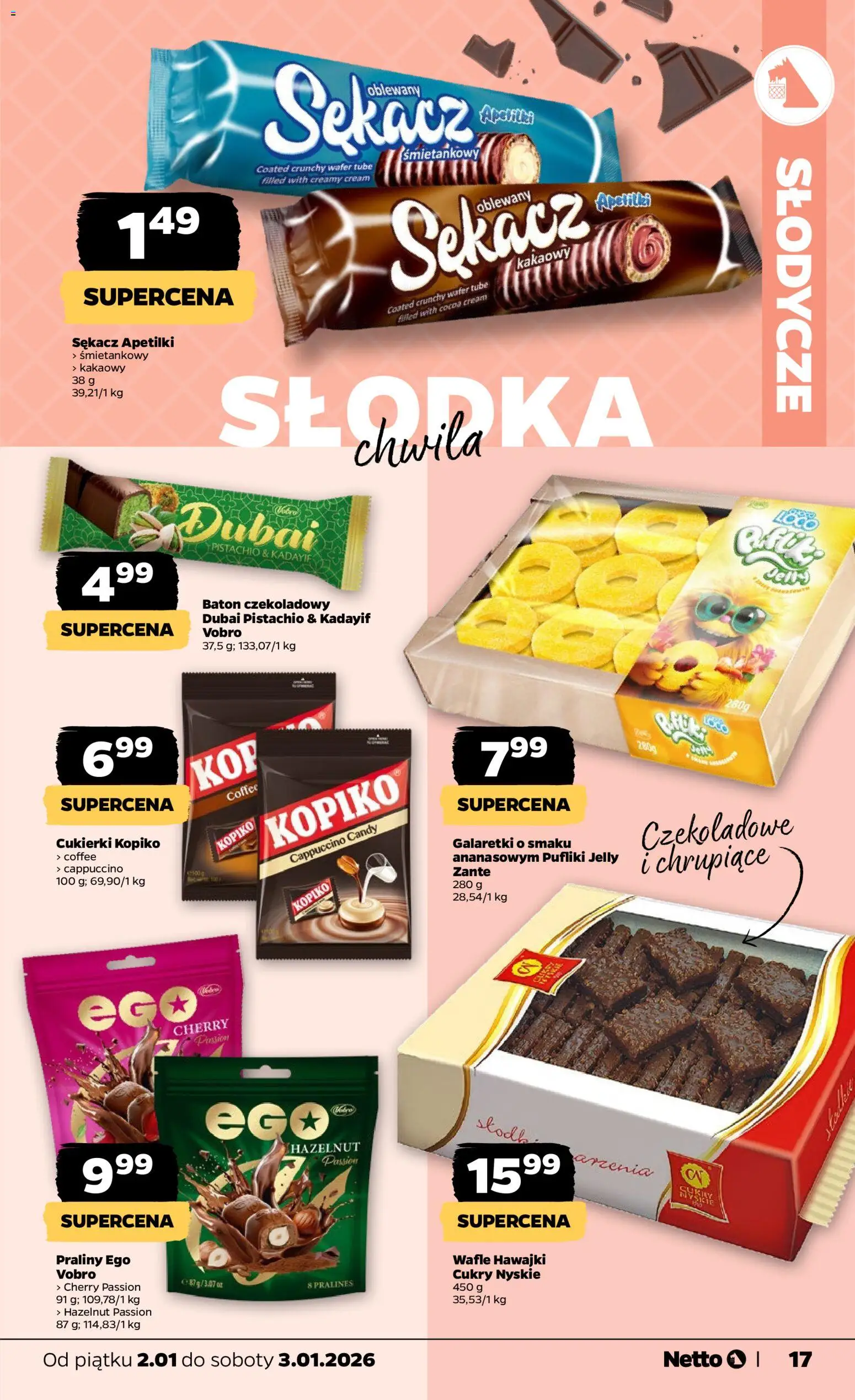 Netto gazetka - Spożywcza od 02.01.2026 | Strona: 17 | Produkty: Galaretki, Praliny, Baton, Cukierki