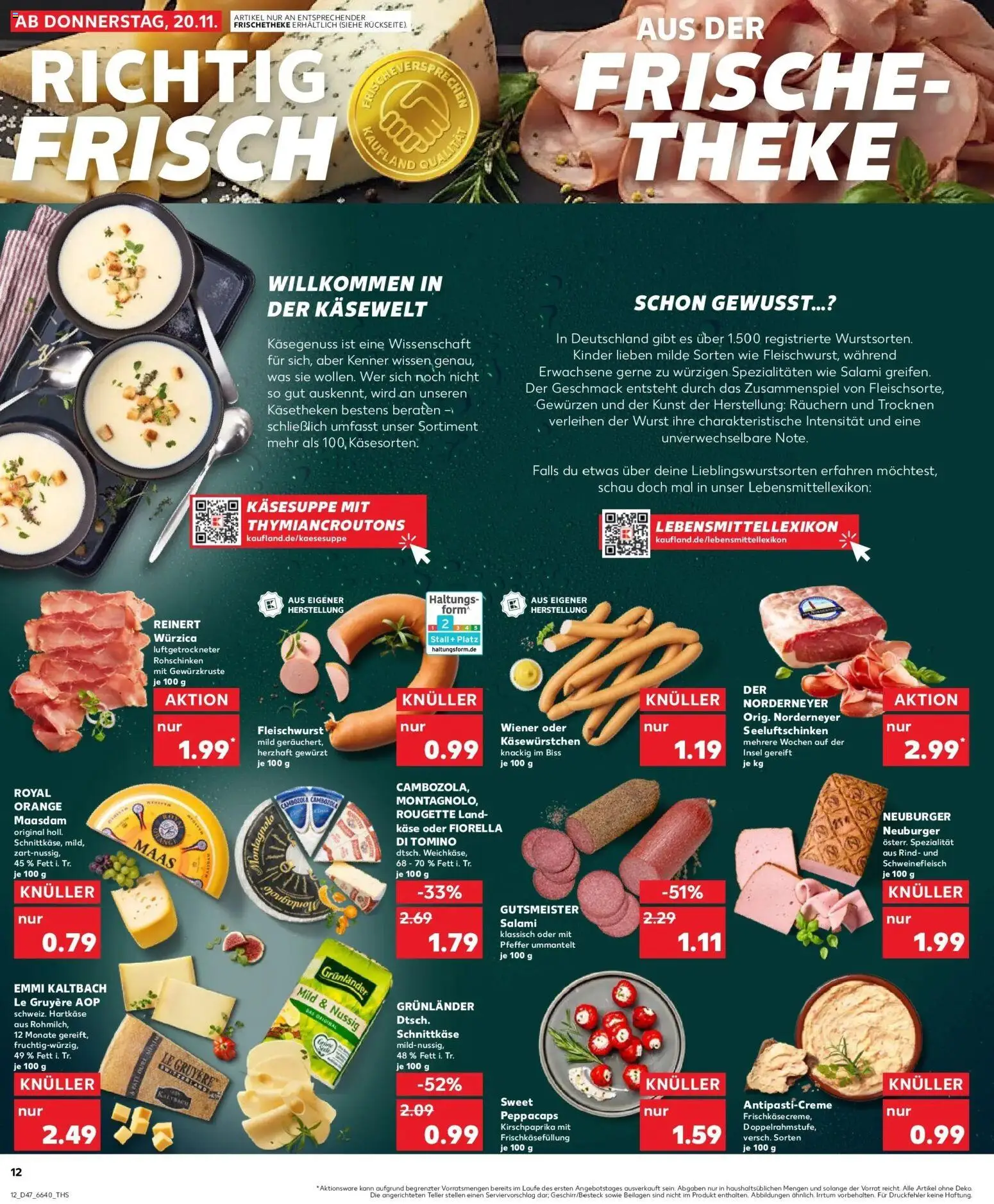 Kaufland prospekt Königsbrunn	 – gültig ab 20.11.2025 | Seite: 12 | Produkte: Käse, Salami, Schweinefleisch, Frischkase