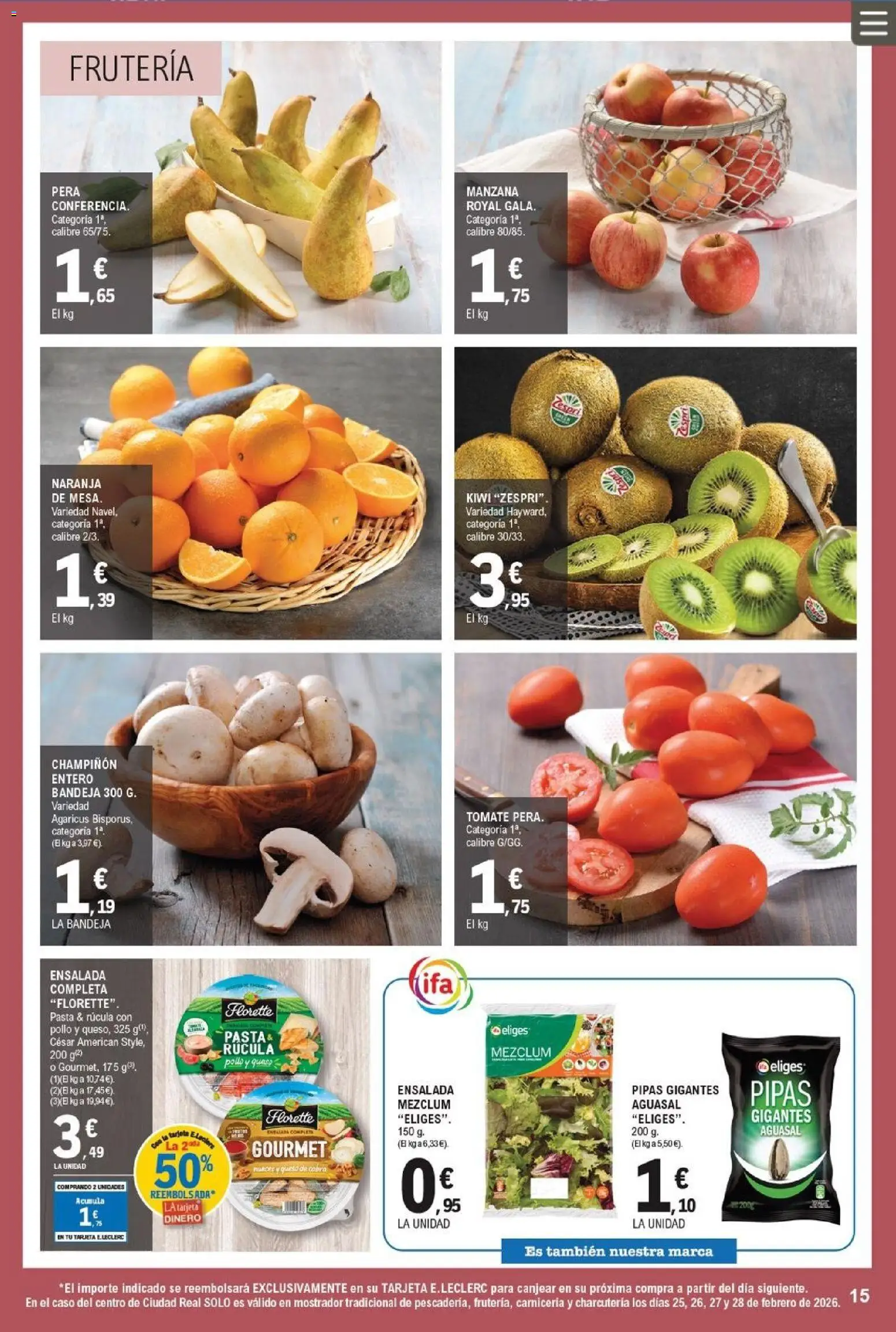 E.Leclerc folleto │ válido desde el 25.02.2026 | Página: 15 | Productos: Queso, Pasta, Kiwi, Bandeja