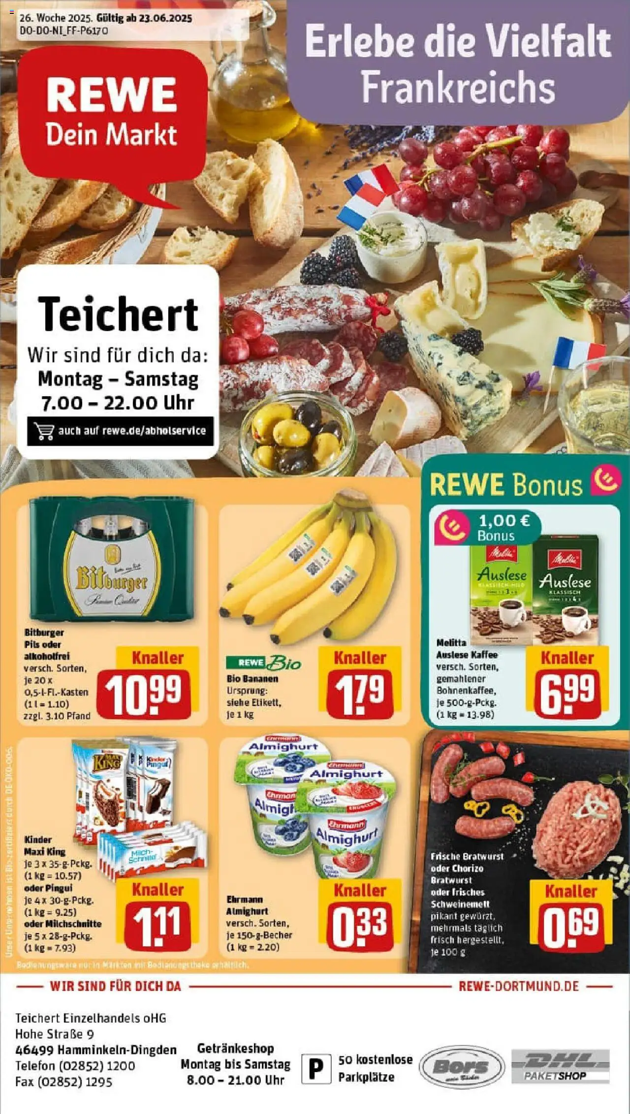 Rewe prospekt Hamminkeln	 - gültig ab dem 22.06.2025 | Seite: 1 | Produkte: Milch, Theke, Pils, Bratwurst