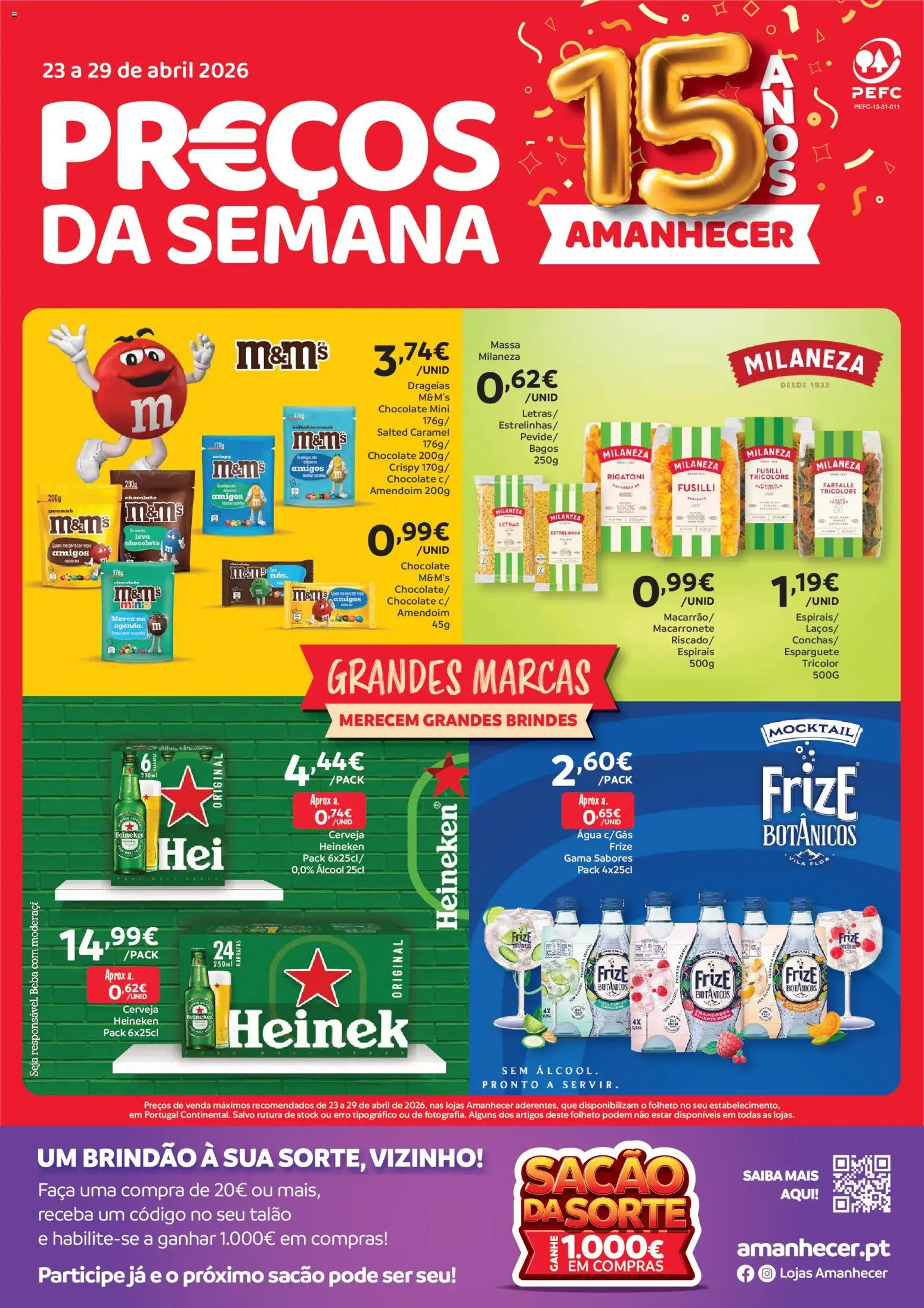 Amanhecer folheto │ válido de 23.04.2026 | Página: 1 | Produtos: Faca, Chocolate, Cerveja, Massa milaneza