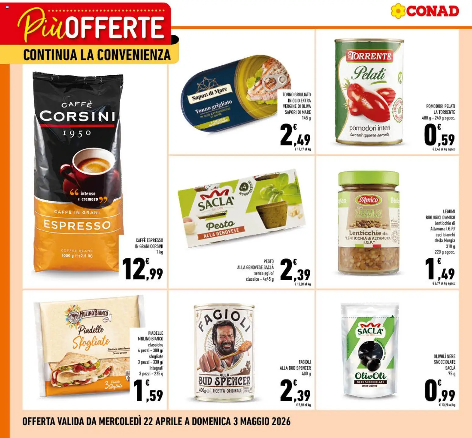Volantino Conad del 22.04.2026 | Pagina: 1 | Prodotti: Caffè, Ceci, Olio, Tonno